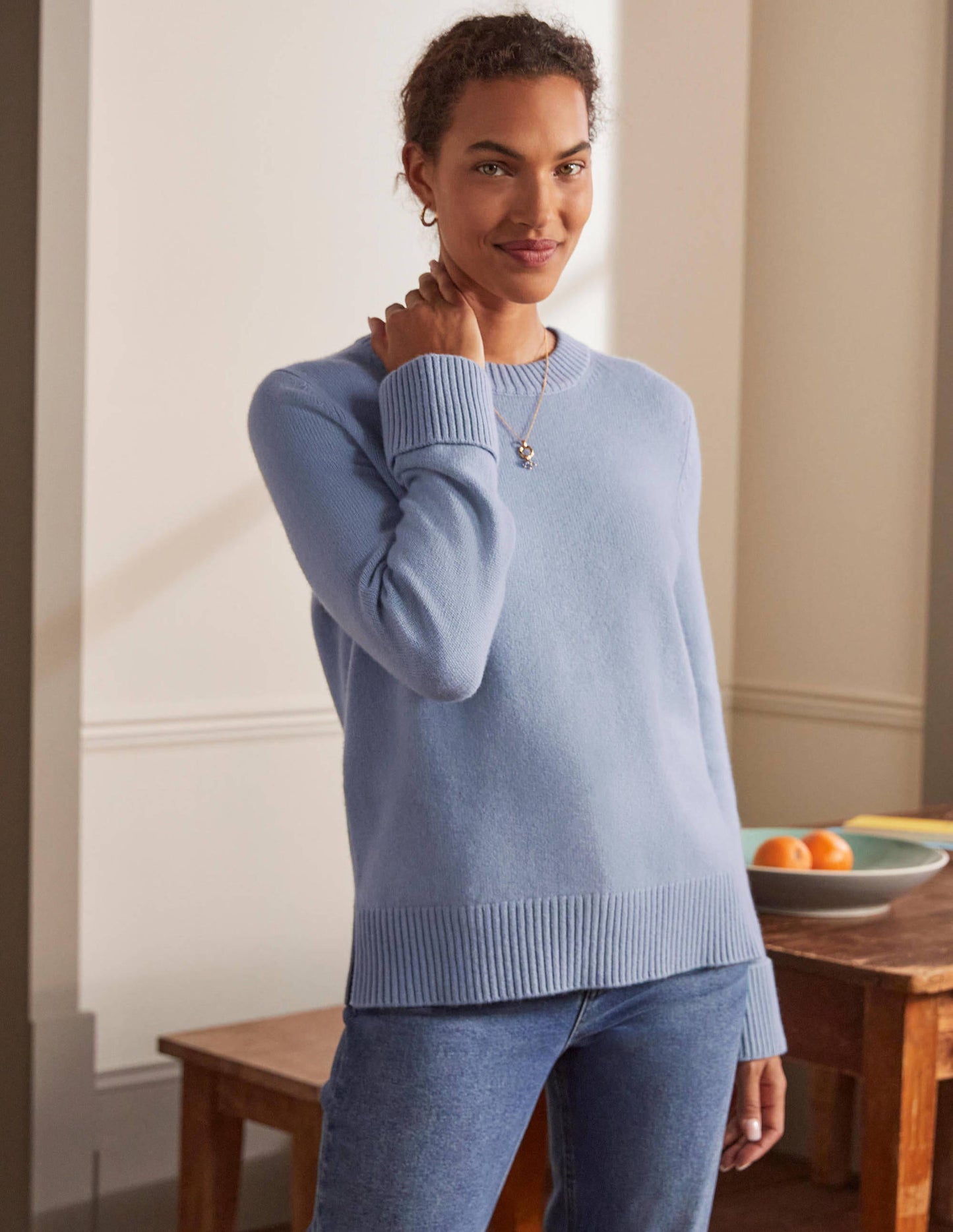 Cashmere Cuff Detail Jumper-Lapis Light Blue