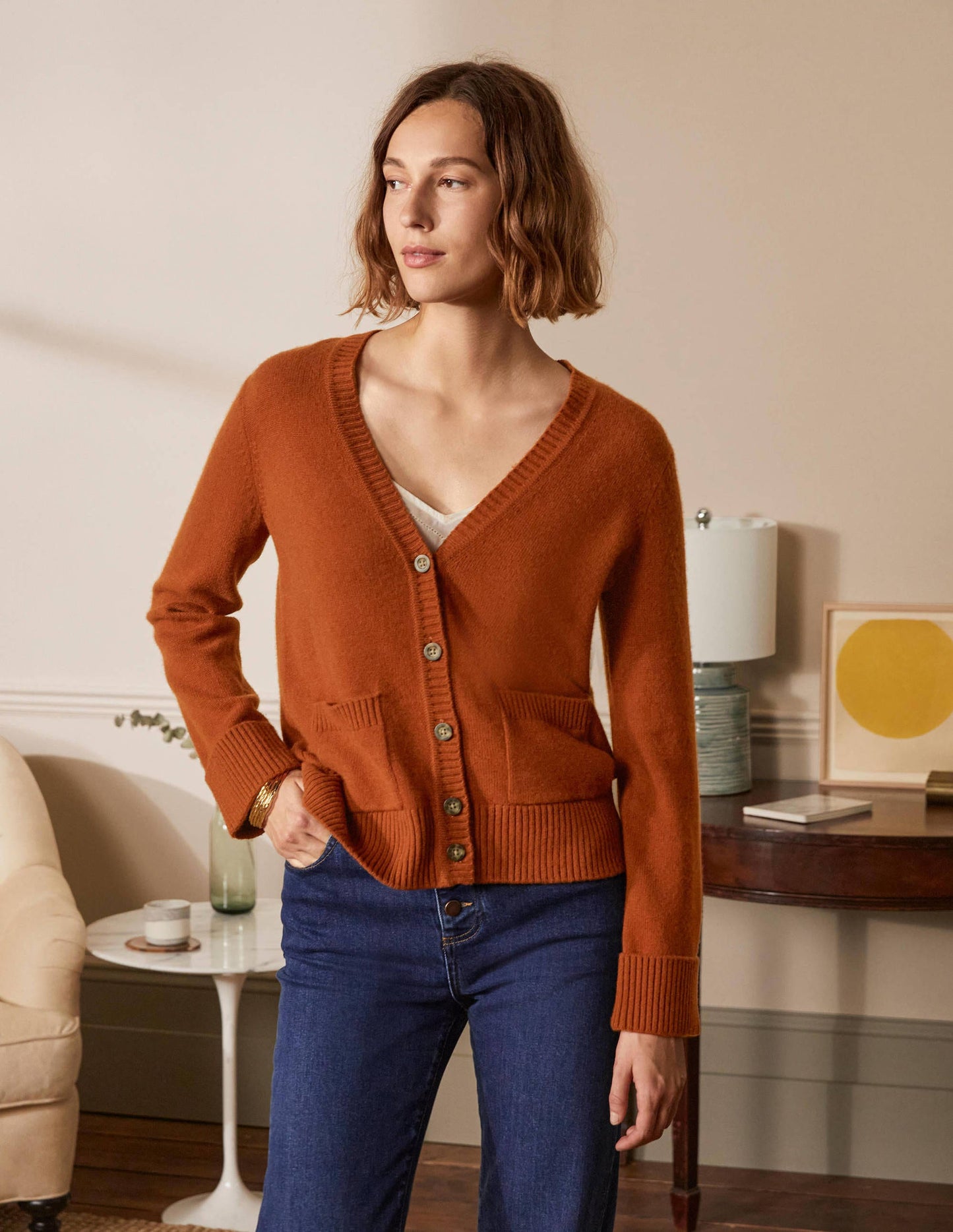 Cashmere Cuff Detail Cardigan-Carnelian Red