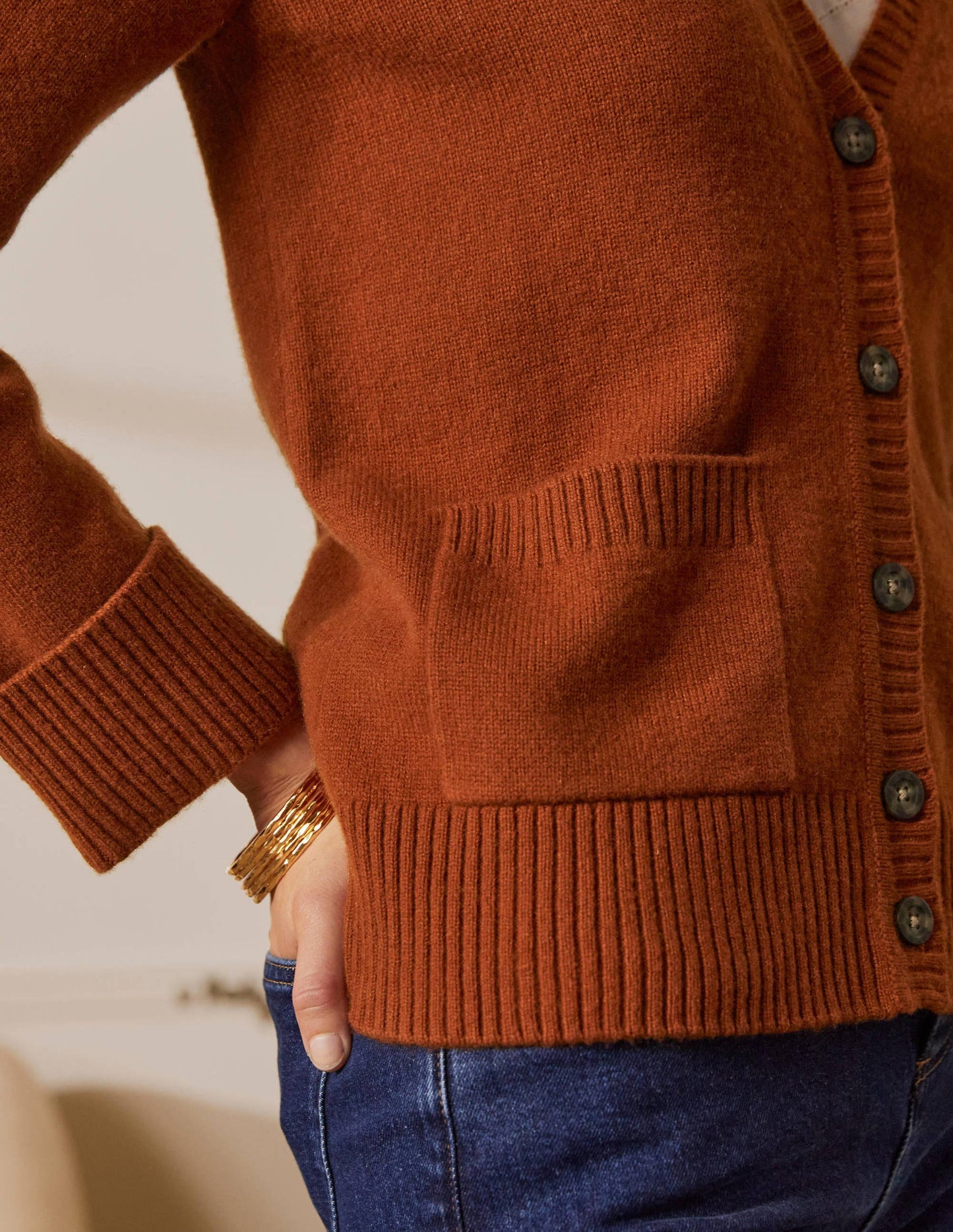 Cashmere Cuff Detail Cardigan-Carnelian Red