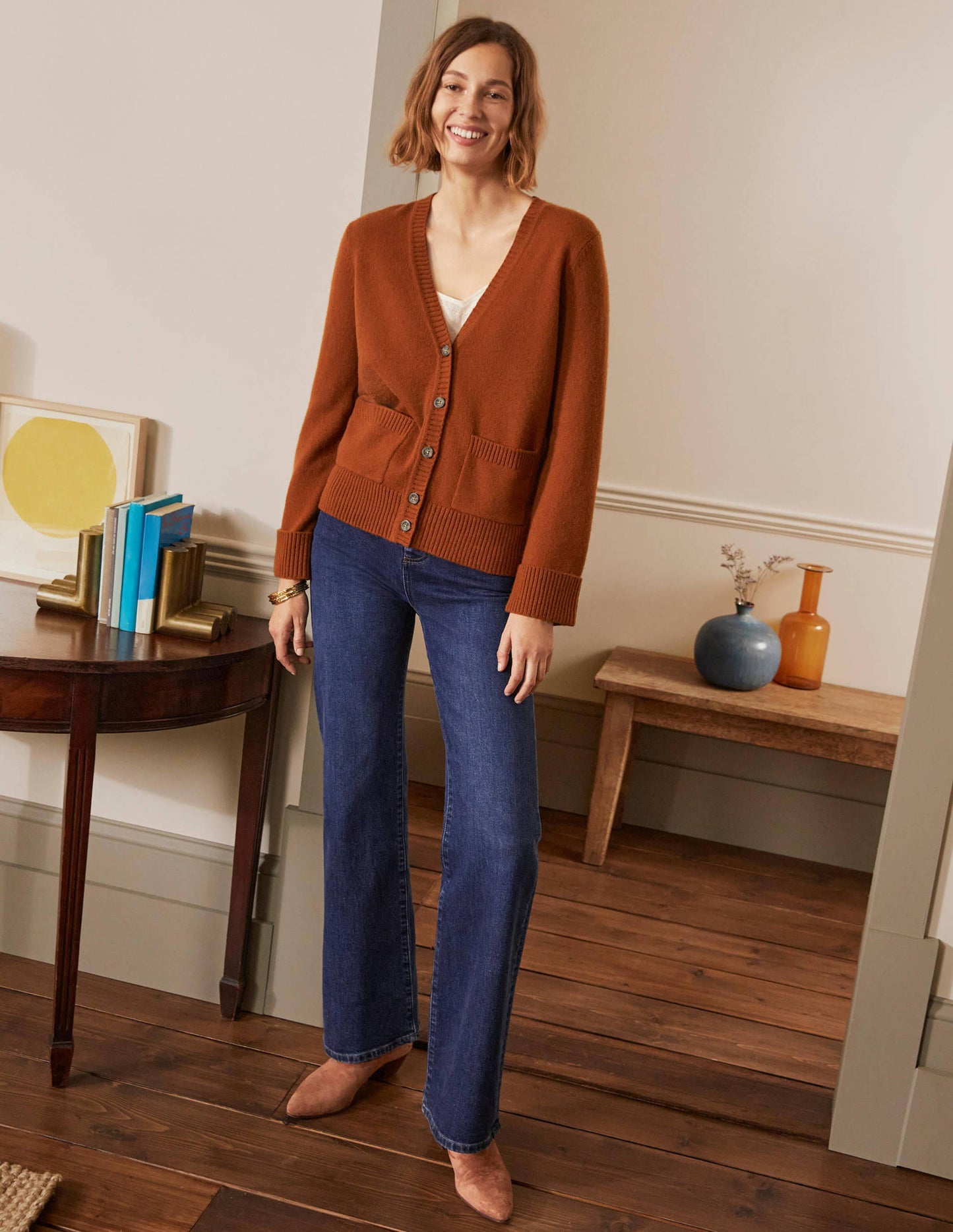 Cashmere Cuff Detail Cardigan-Carnelian Red