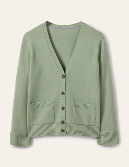 Cashmere Cuff Detail Cardigan-Peridot Green-5