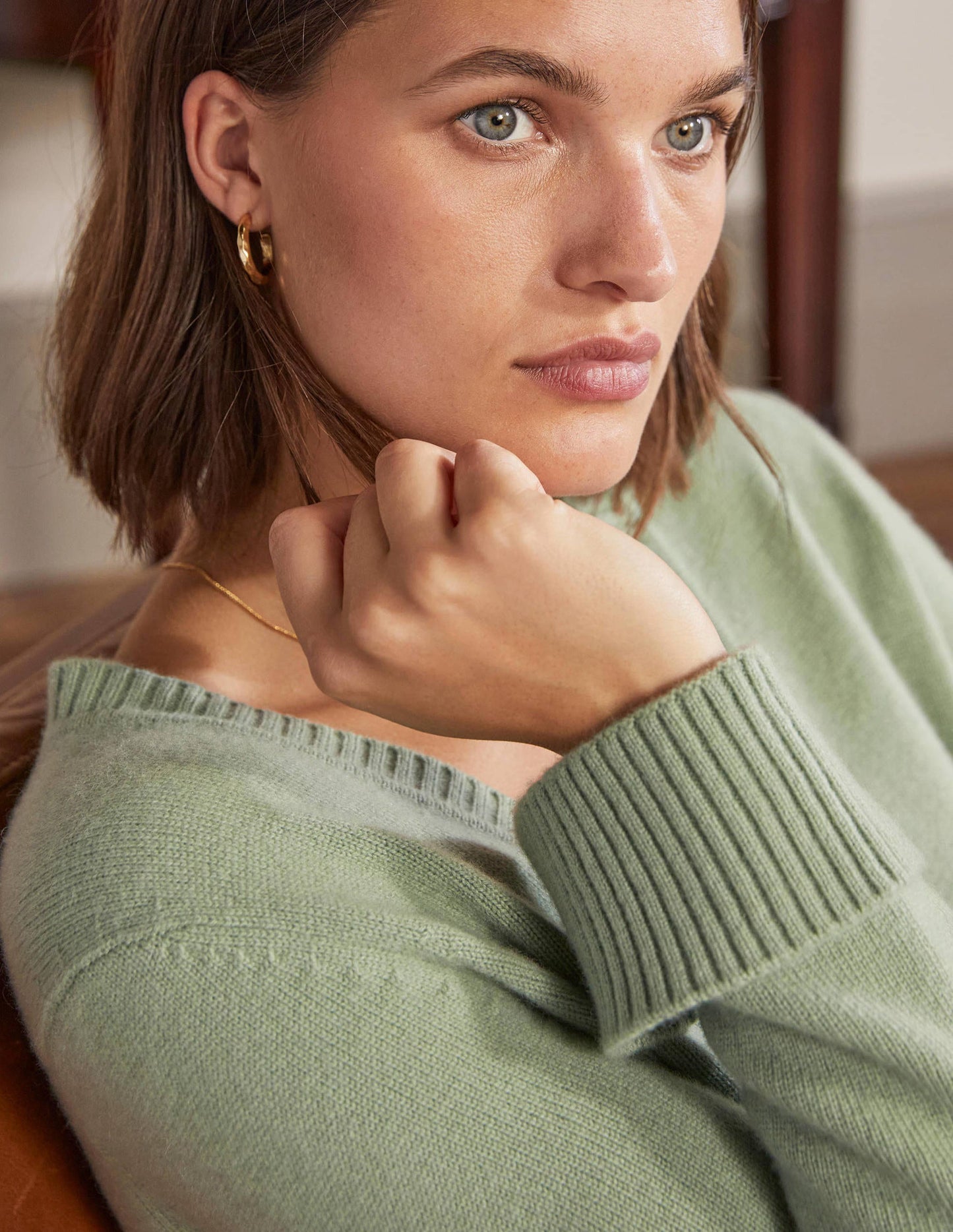 Cashmere Cuff Detail Cardigan-Peridot Green