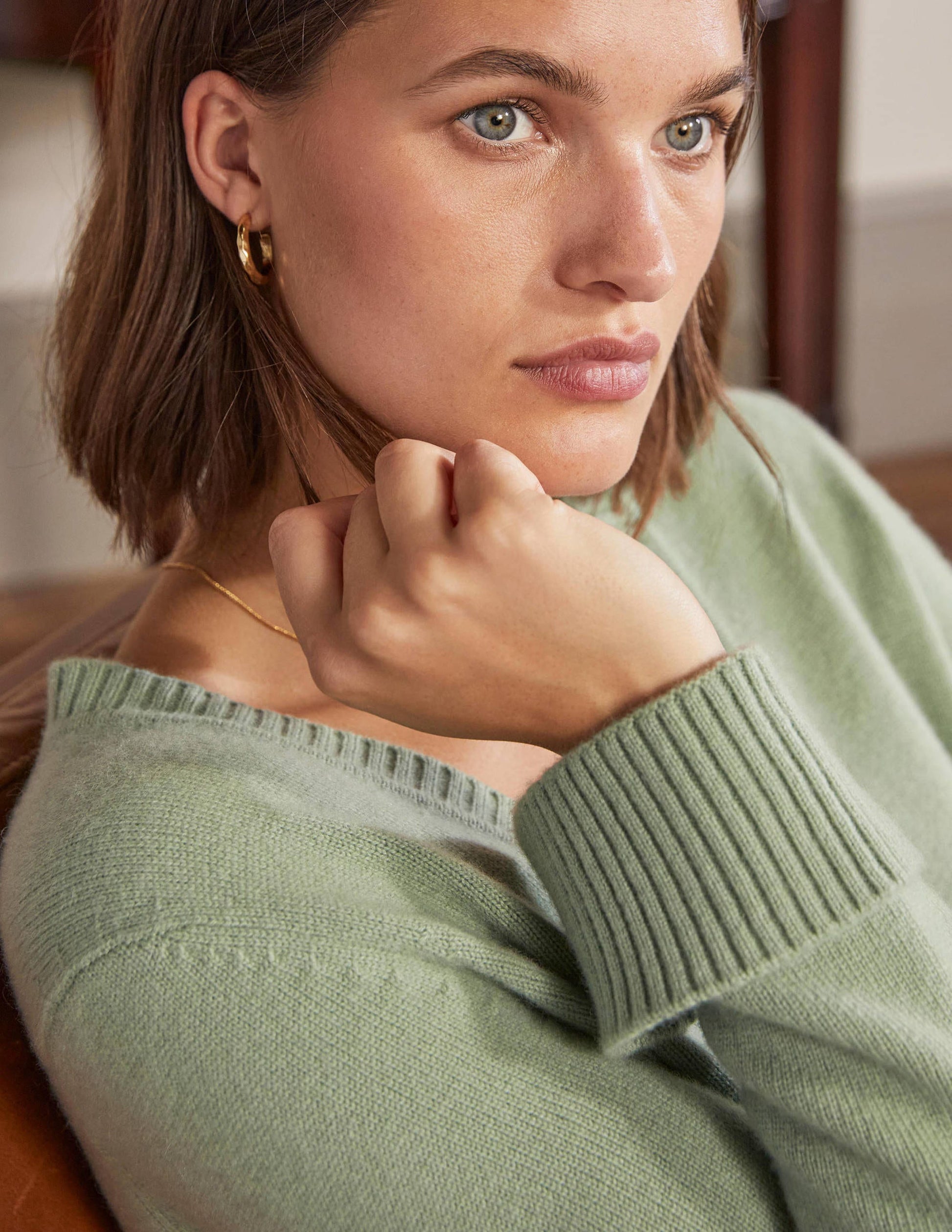 Cashmere Cuff Detail Cardigan-Peridot Green-2