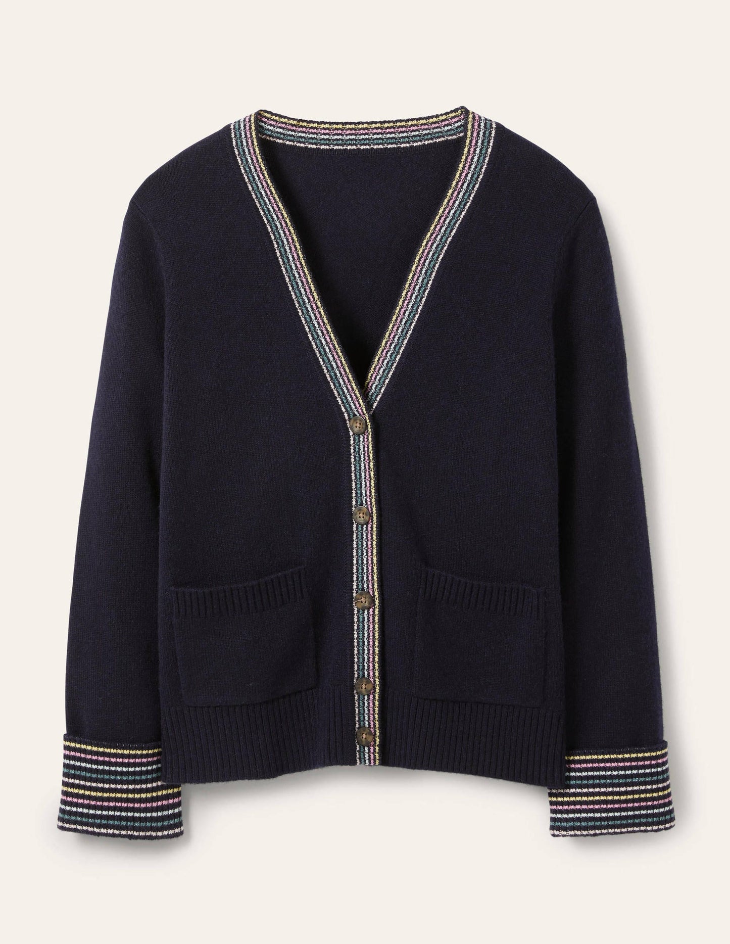 Cashmere Cuff Detail Cardigan-Navy