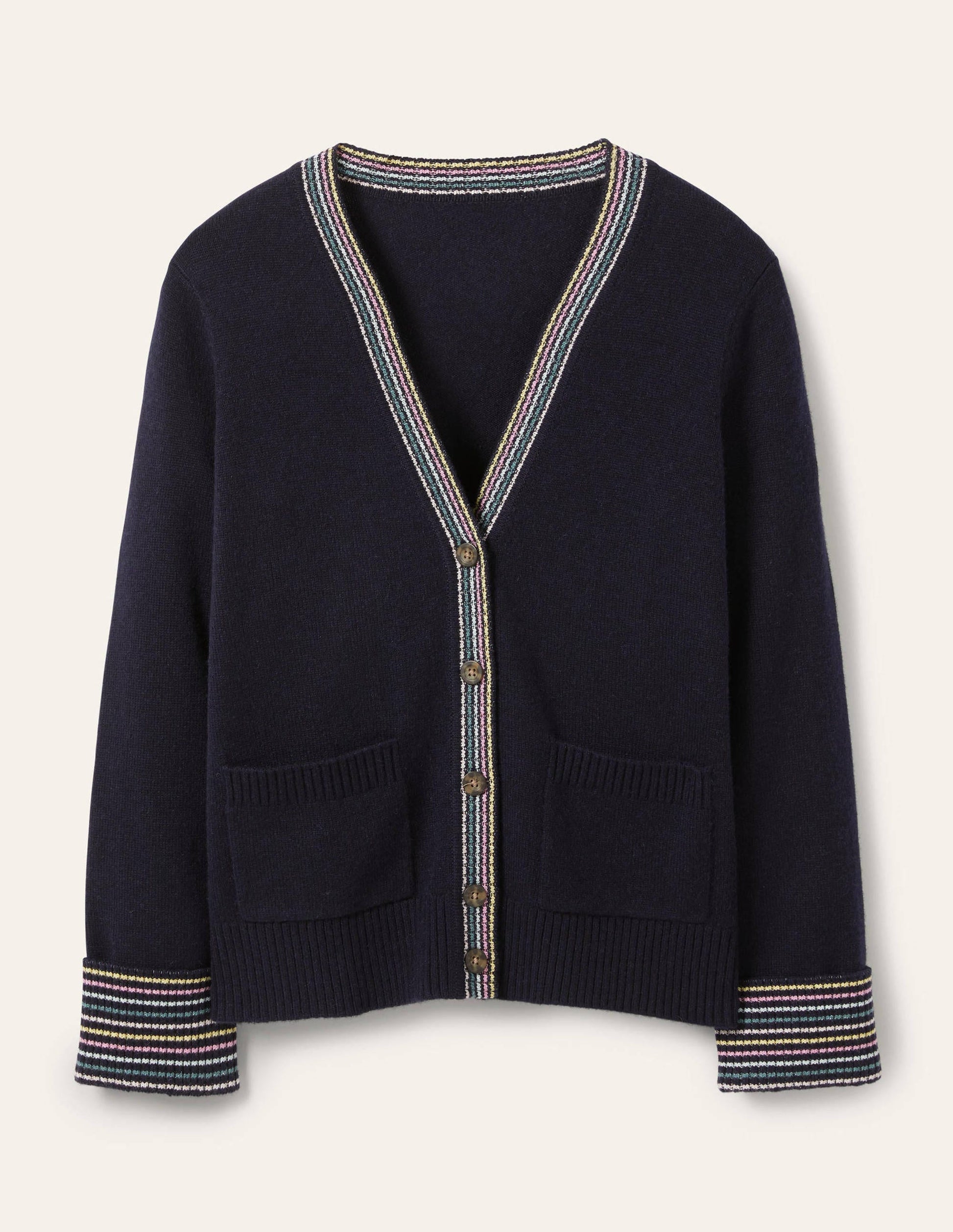 Cashmere Cuff Detail Cardigan-Navy-5
