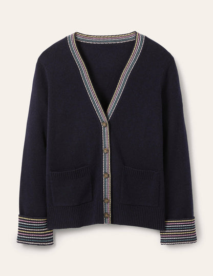 Cashmere Cuff Detail Cardigan-Navy-5