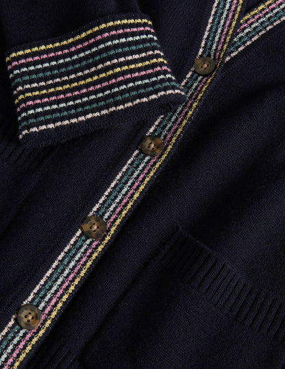 Cashmere Cuff Detail Cardigan-Navy-6