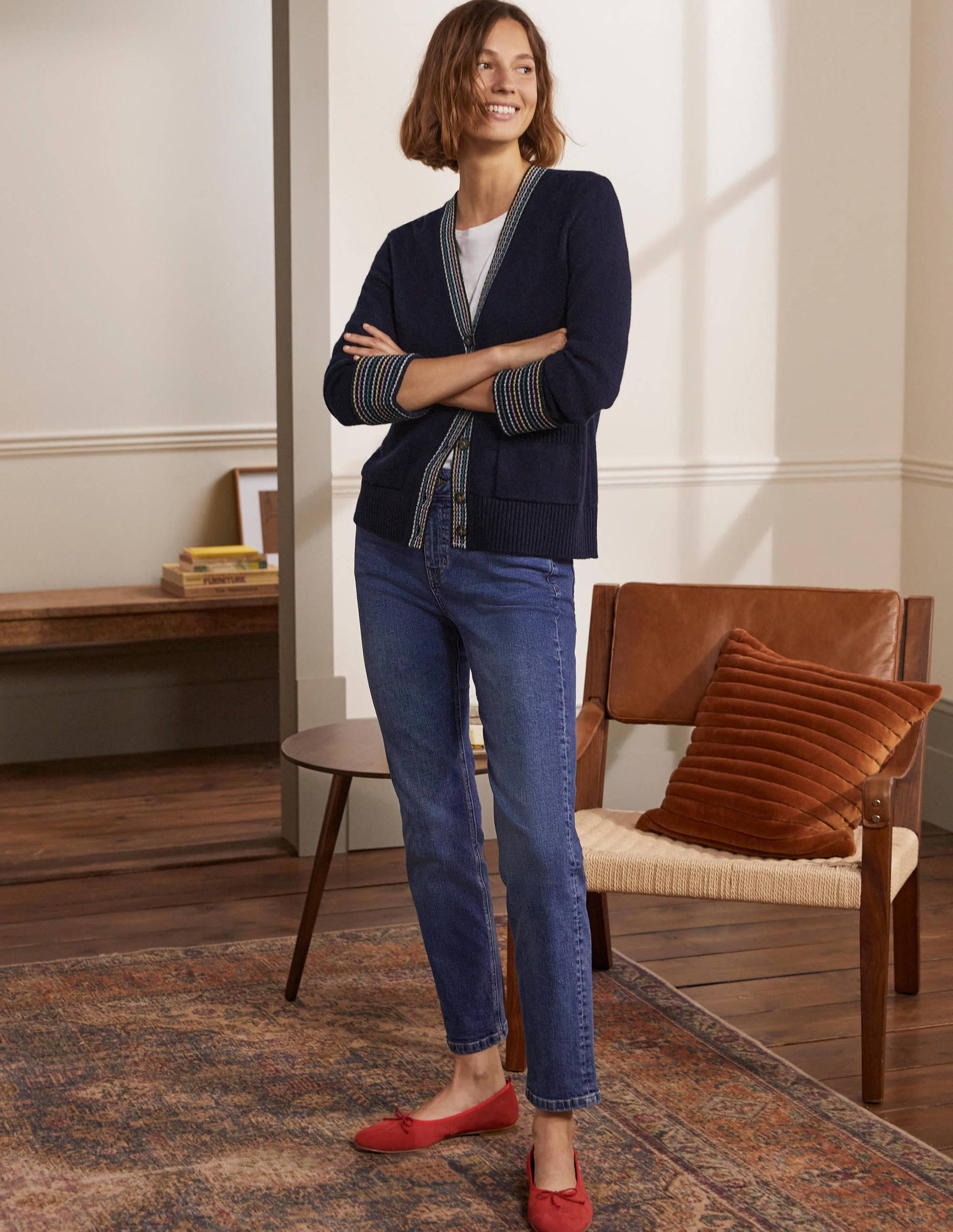 Cashmere Cuff Detail Cardigan-Navy-1