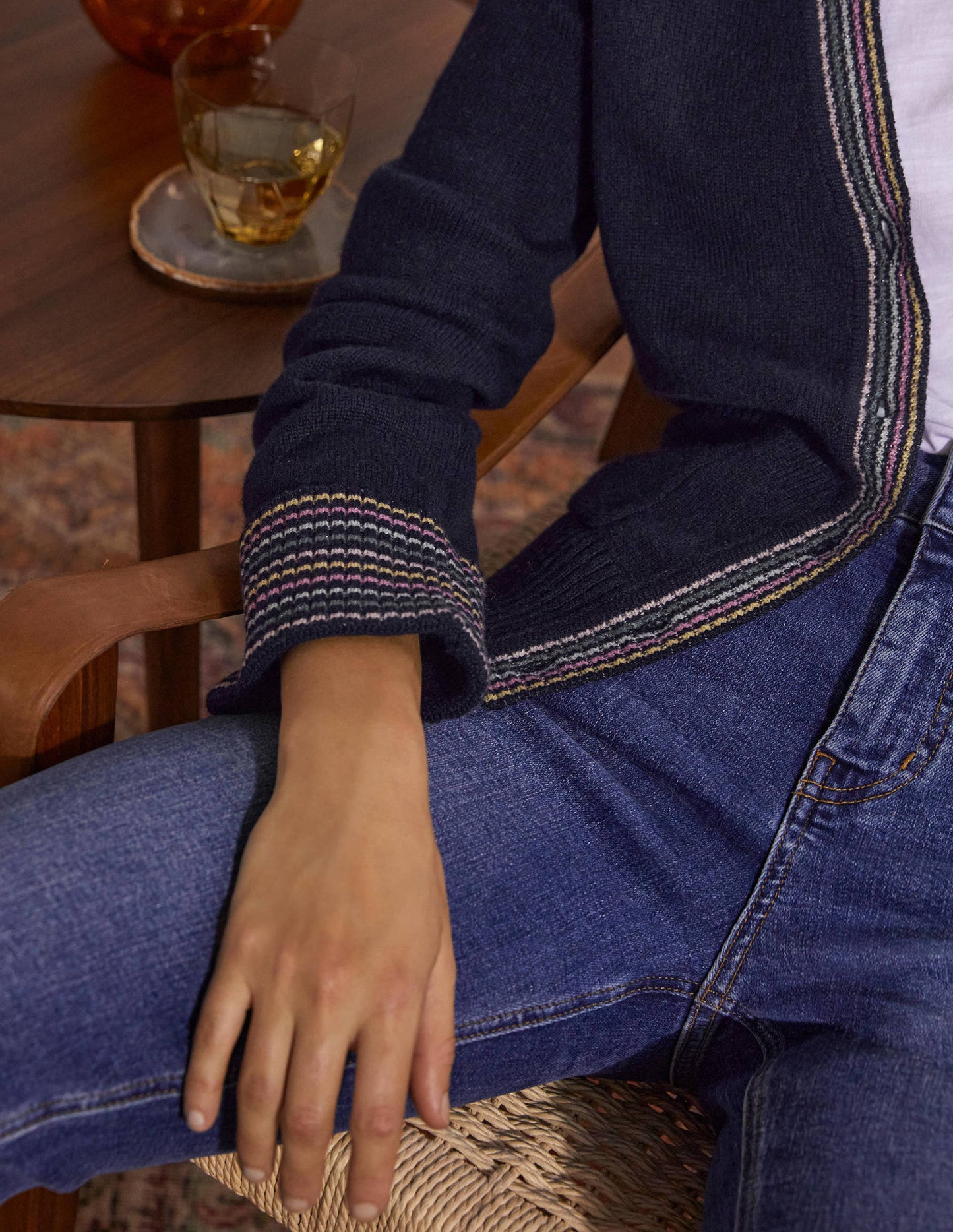 Cashmere Cuff Detail Cardigan-Navy