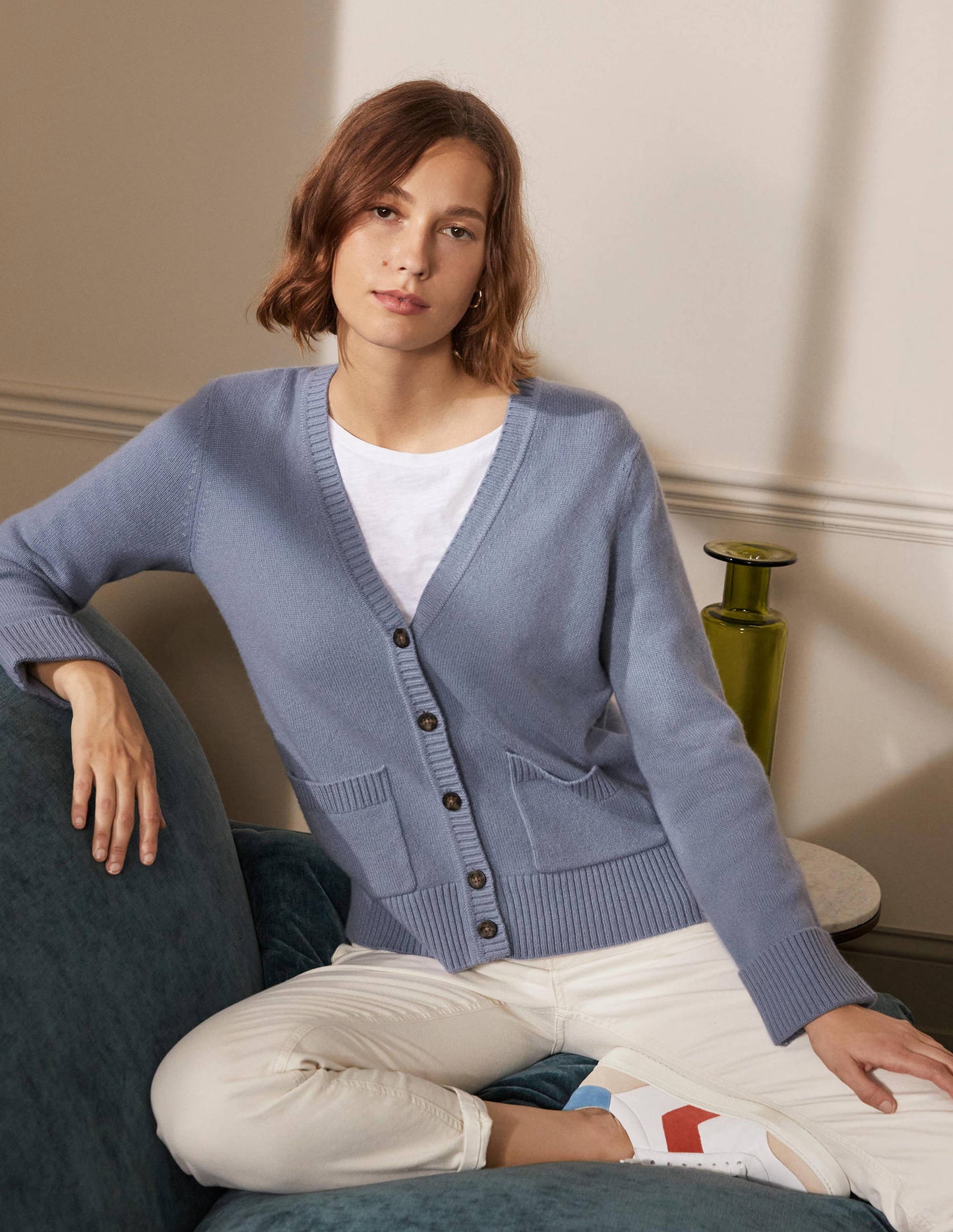 Cashmere Cuff Detail Cardigan-Lapis Light Blue