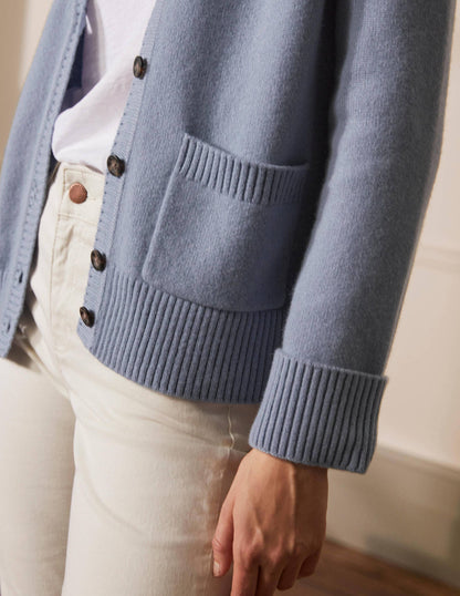 Cashmere Cuff Detail Cardigan-Lapis Light Blue-2