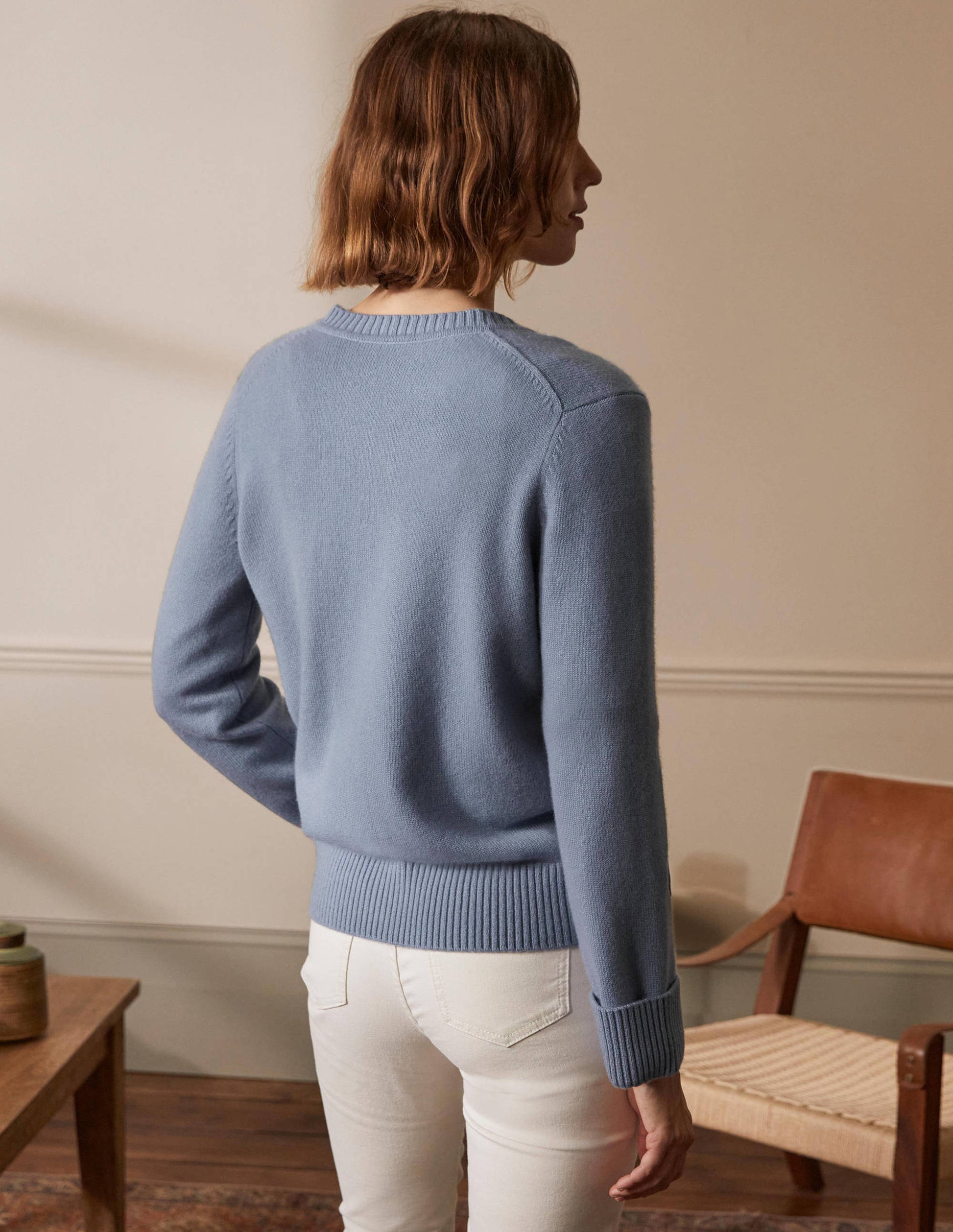 Cashmere Cuff Detail Cardigan-Lapis Light Blue-3