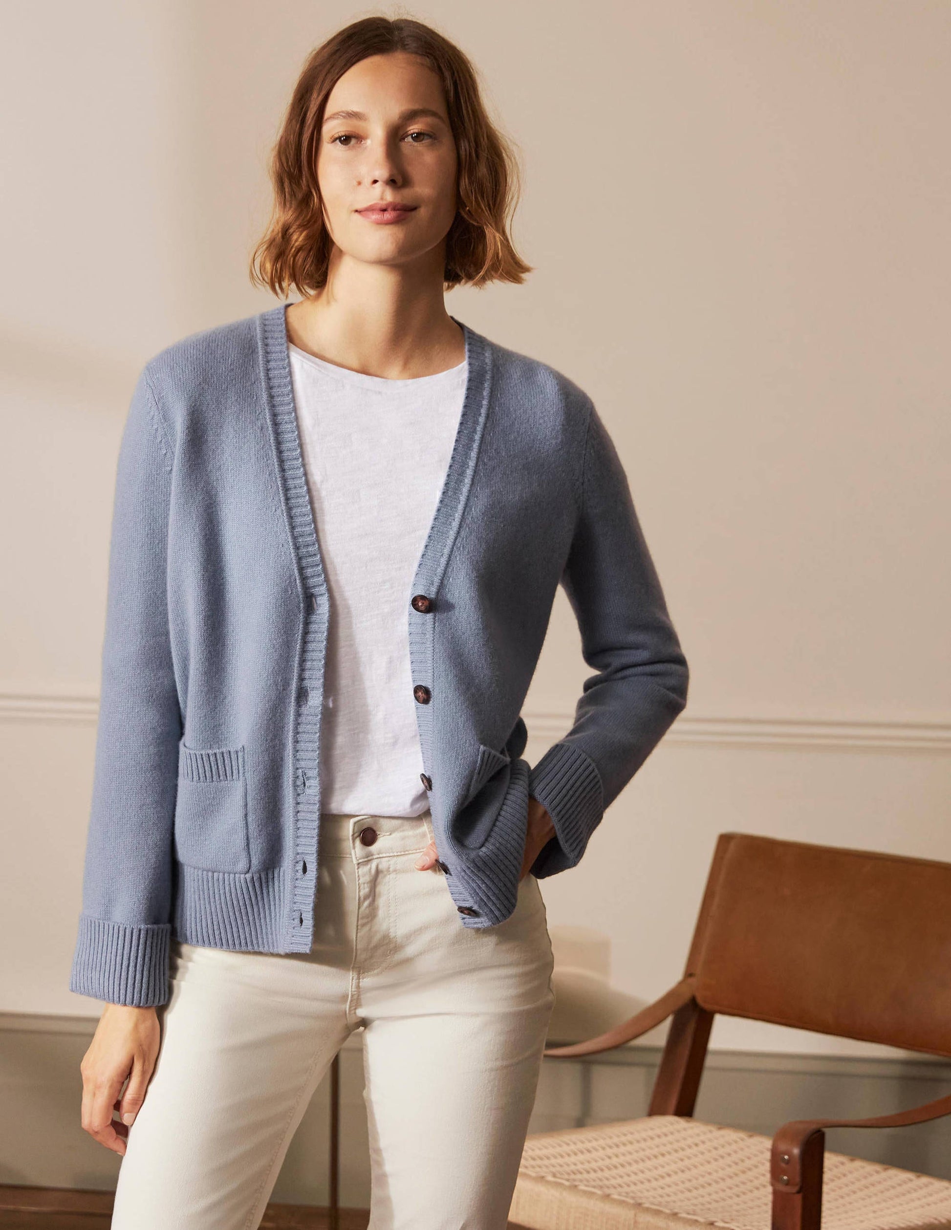 Cashmere Cuff Detail Cardigan-Lapis Light Blue-4