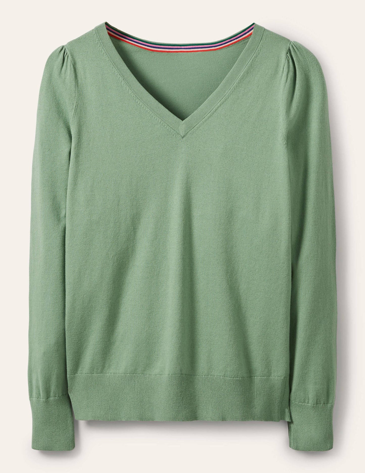 Cotton V-Neck Jumper-Duck Egg