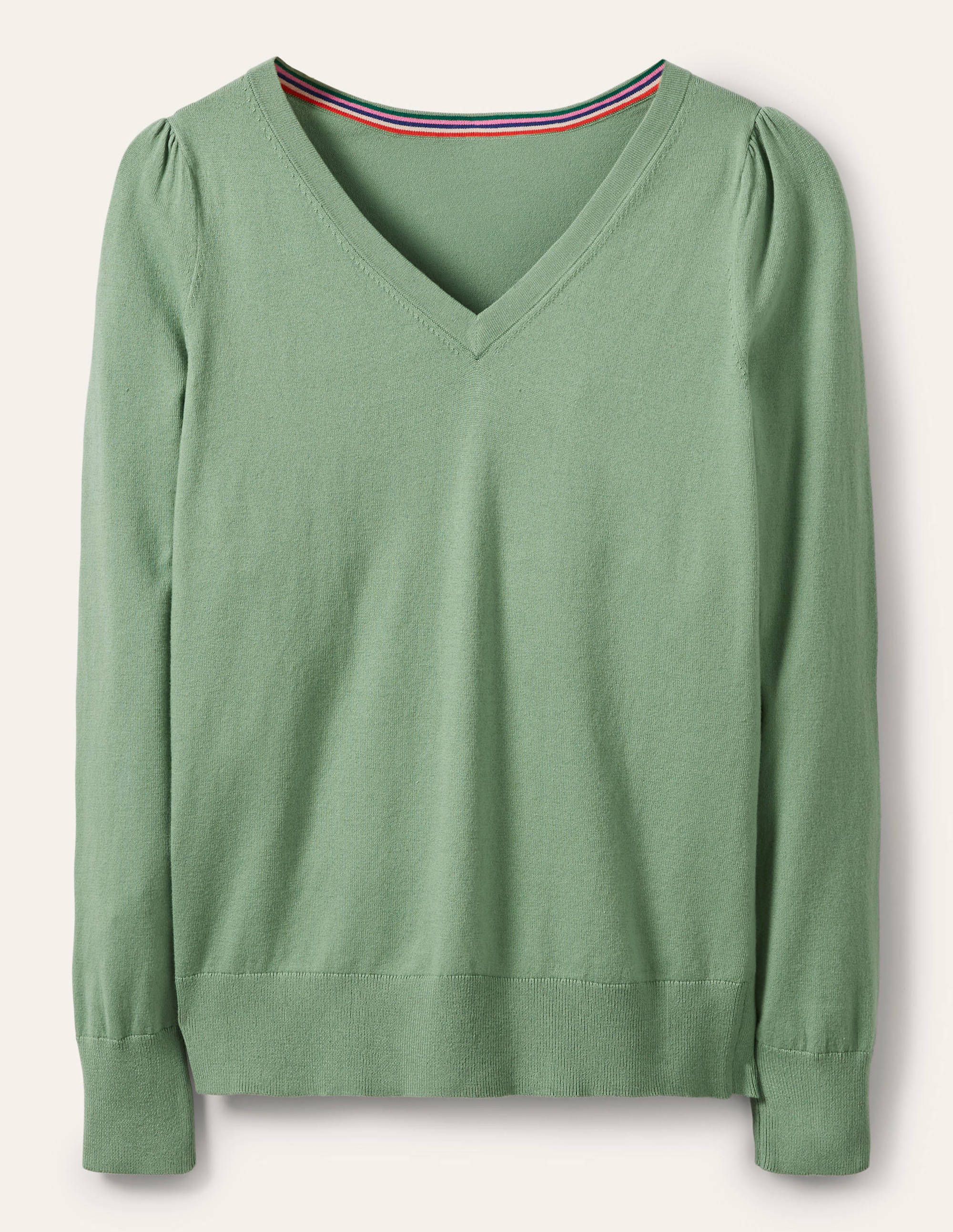 Cotton V-Neck Jumper-Duck Egg - Image 5