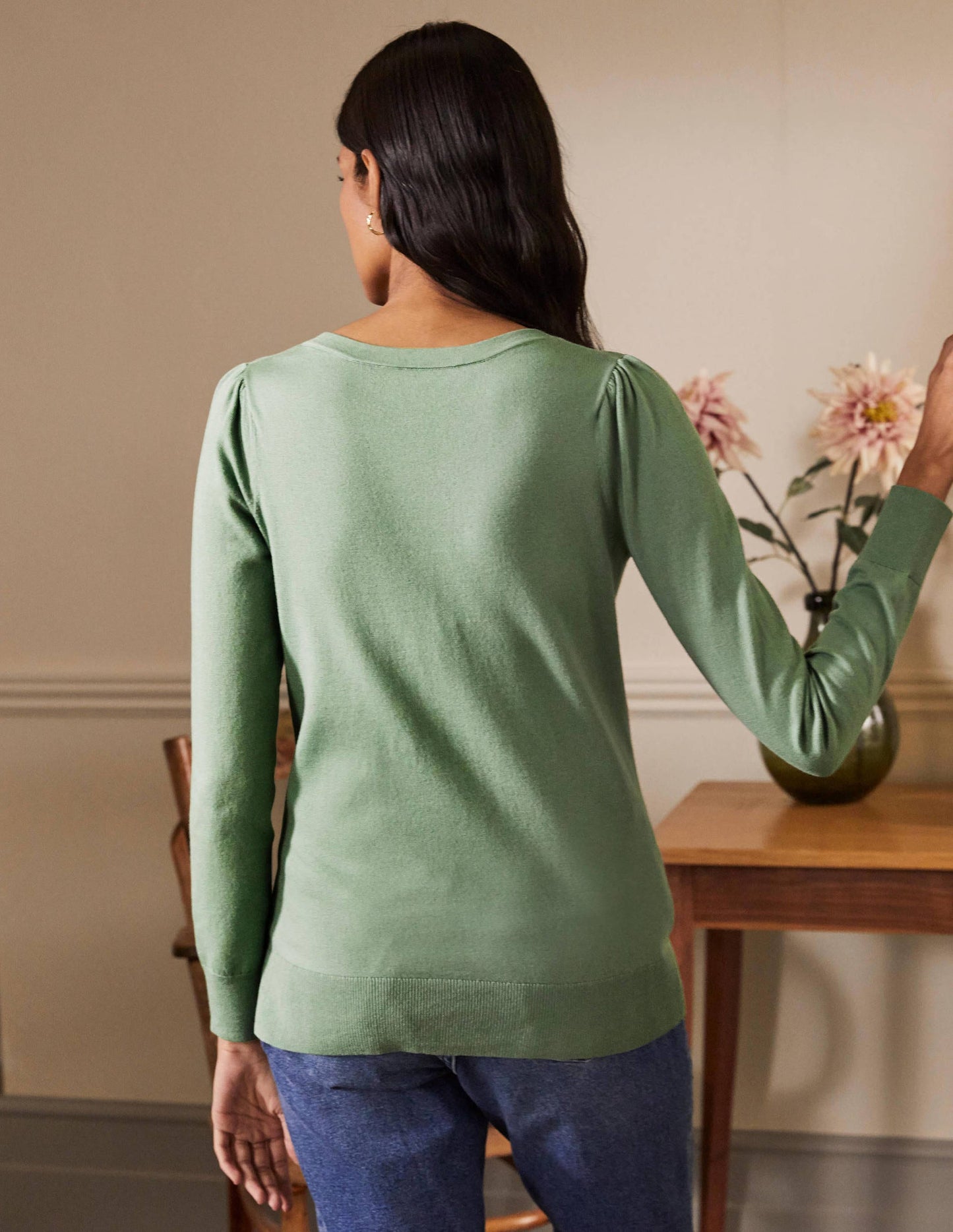 Cotton V-Neck Jumper-Duck Egg