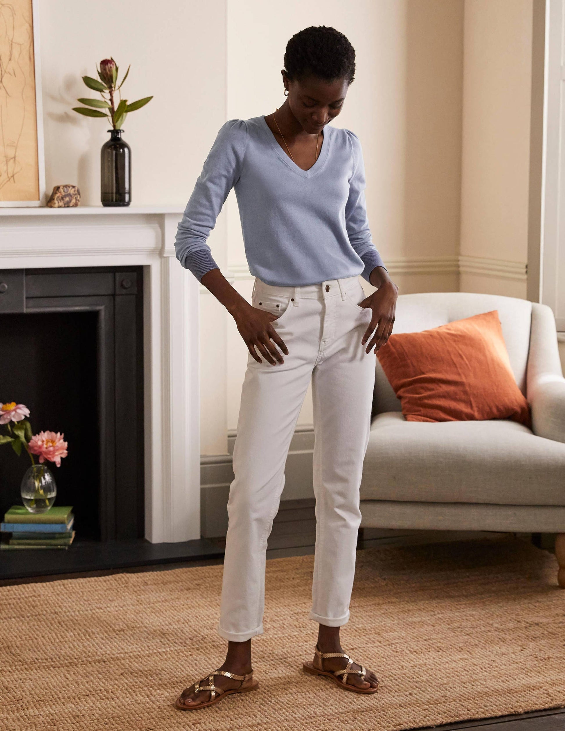 Cotton V-Neck Jumper-River-4