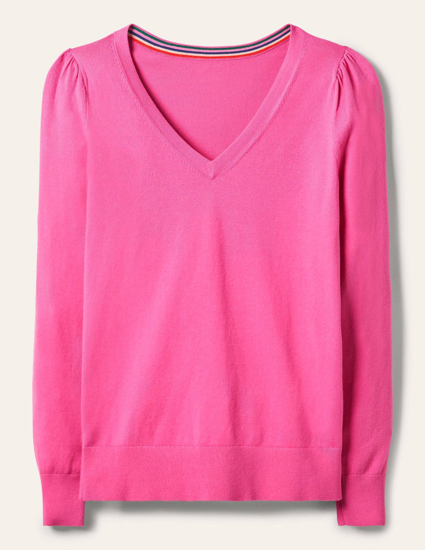 Cotton V-Neck Jumper-Candy Pink