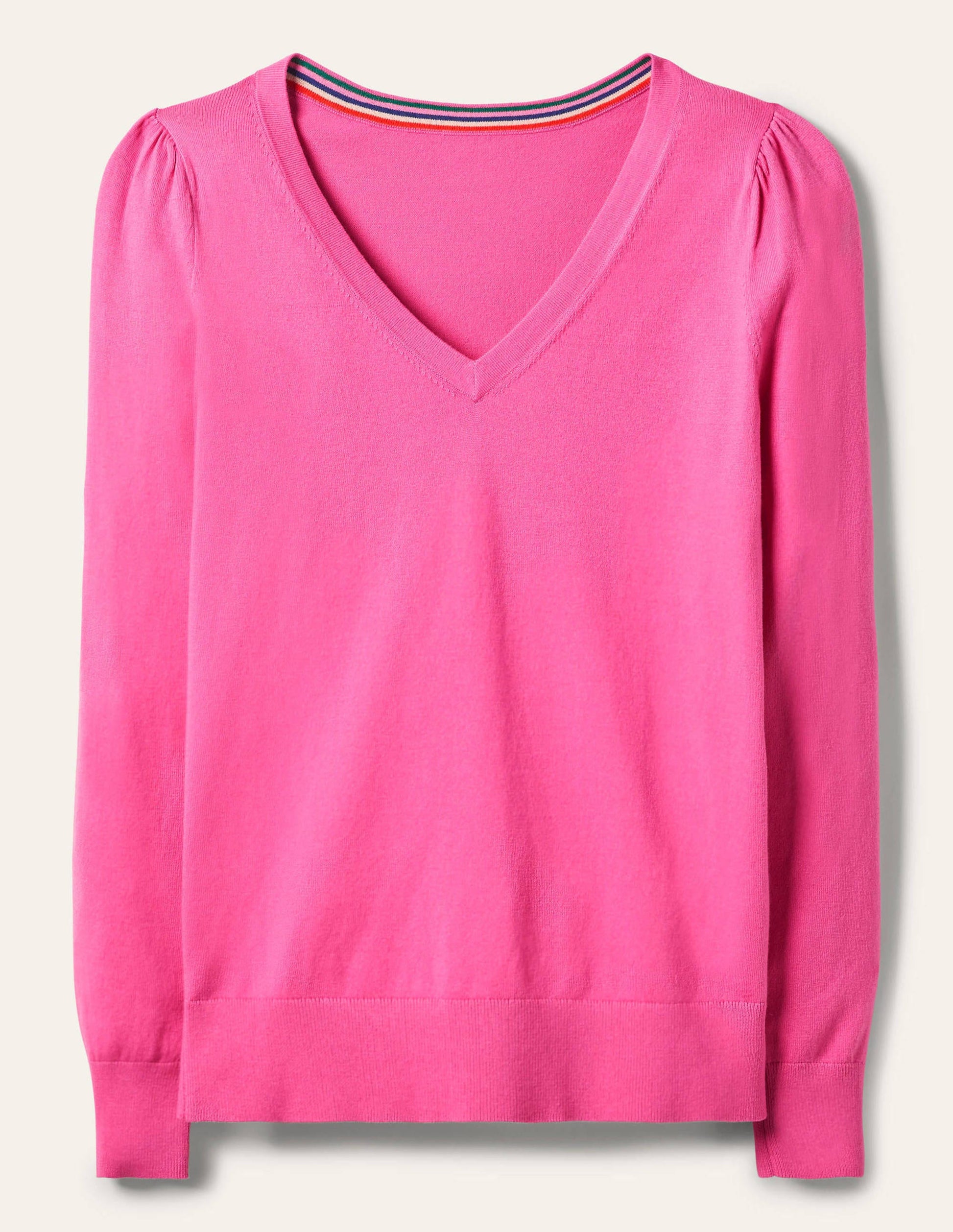 Cotton V-Neck Jumper-Candy Pink-5