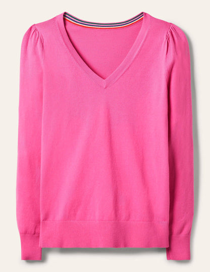 Cotton V-Neck Jumper-Candy Pink-5