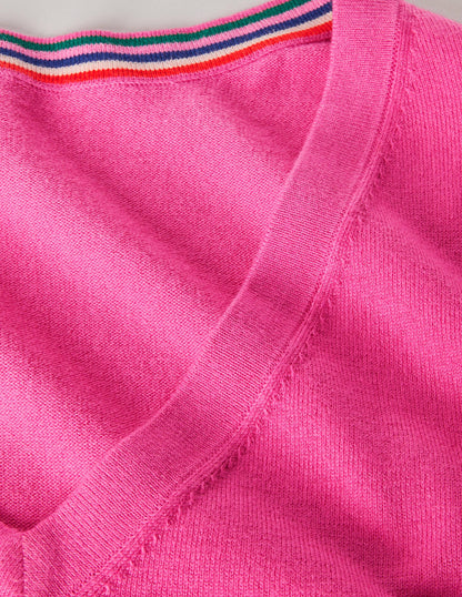 Cotton V-Neck Jumper-Candy Pink-6