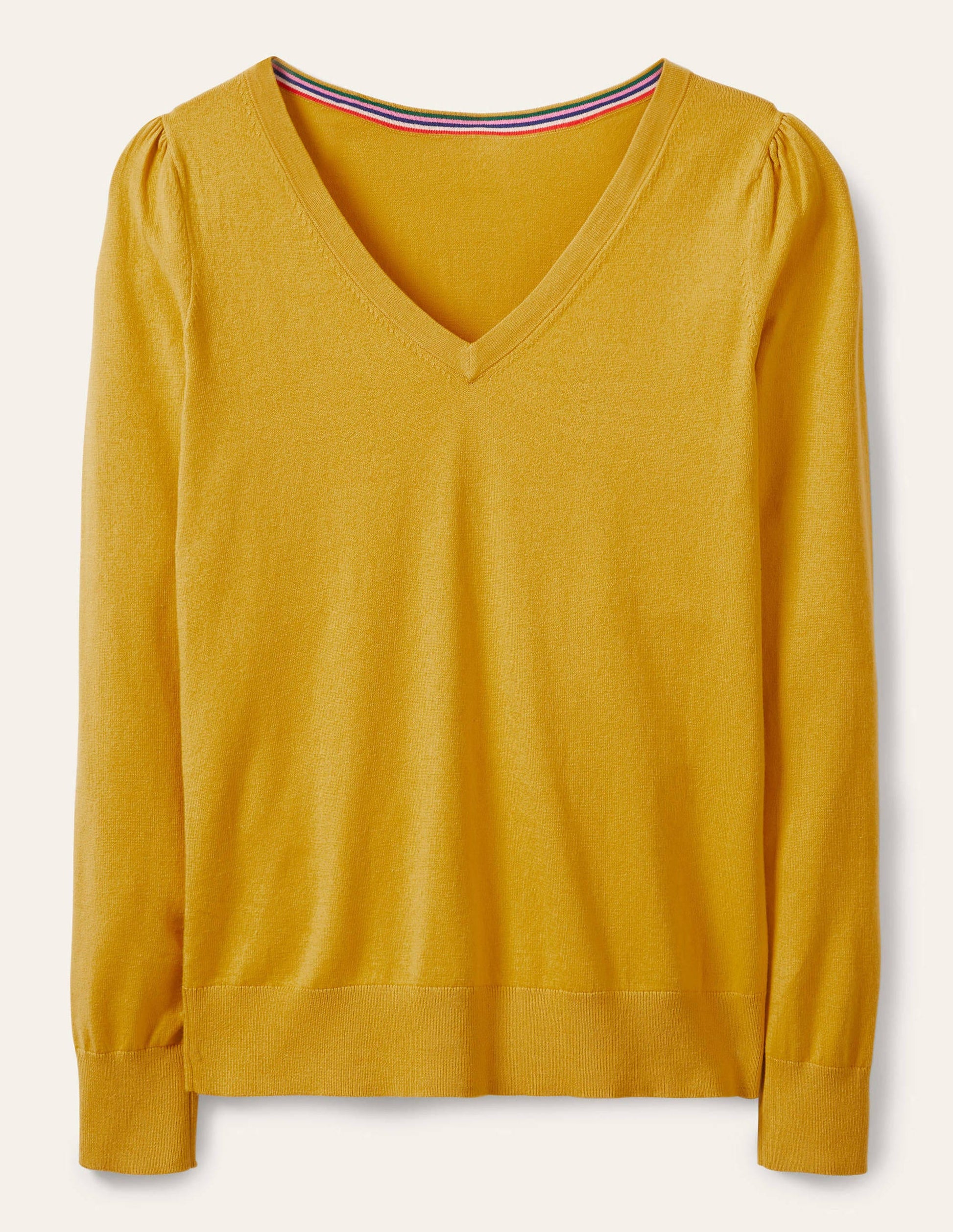 Cotton V-Neck Jumper-Honey Gold-5