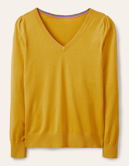 Cotton V-Neck Jumper-Honey Gold-5