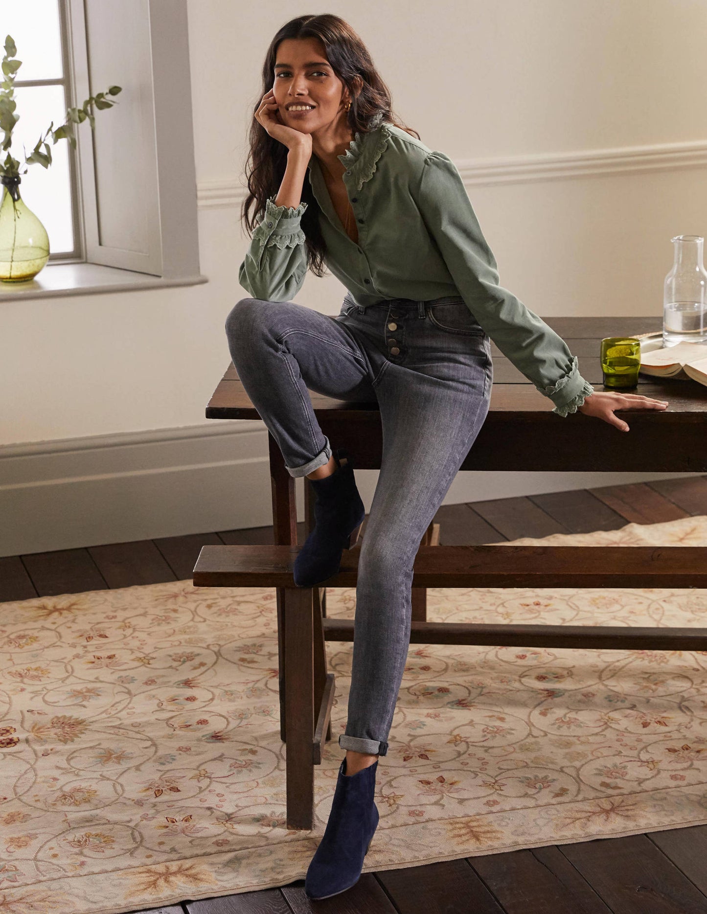 Button Fly Skinny Jeans-Authentic Grey