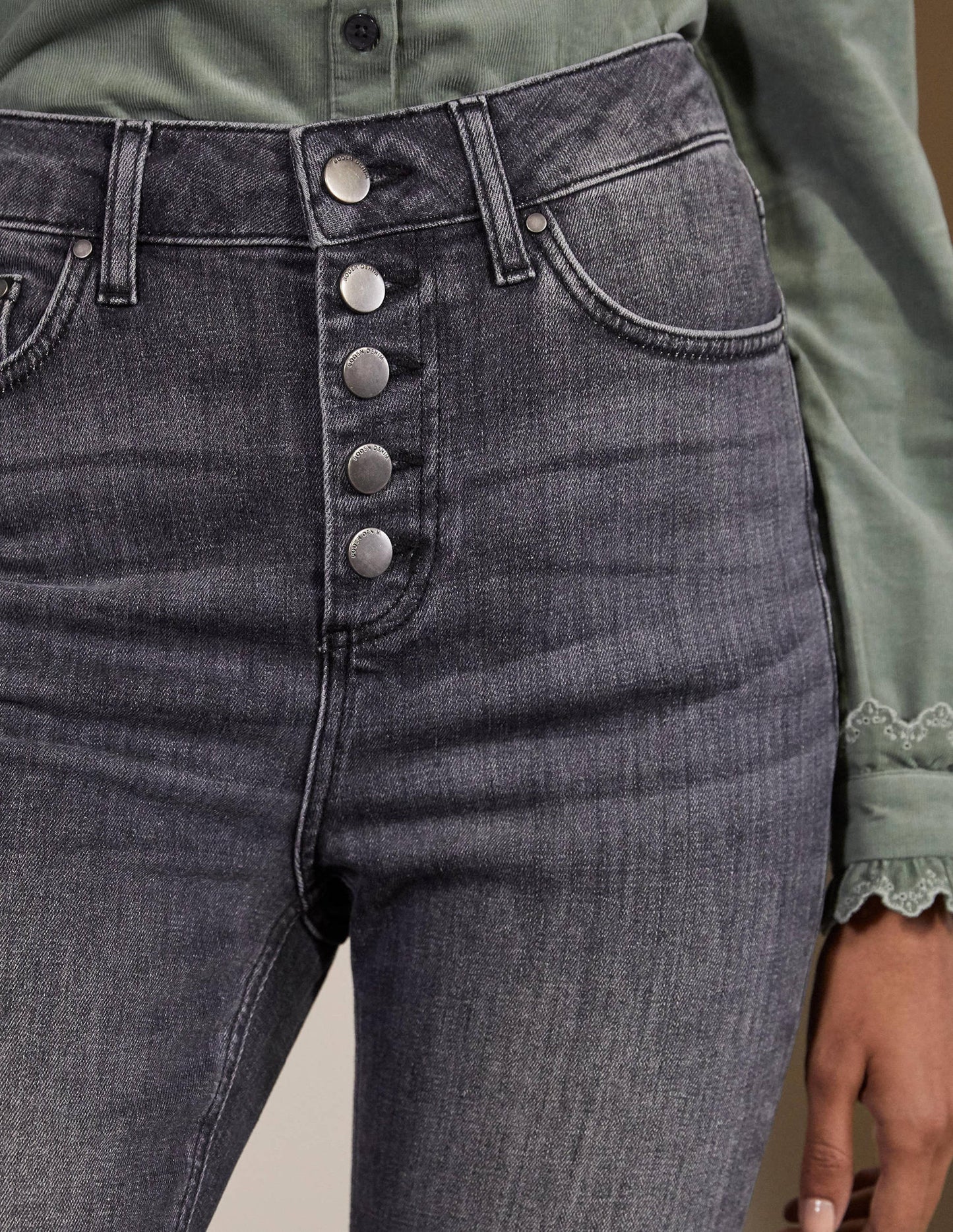 Button Fly Skinny Jeans-Authentic Grey