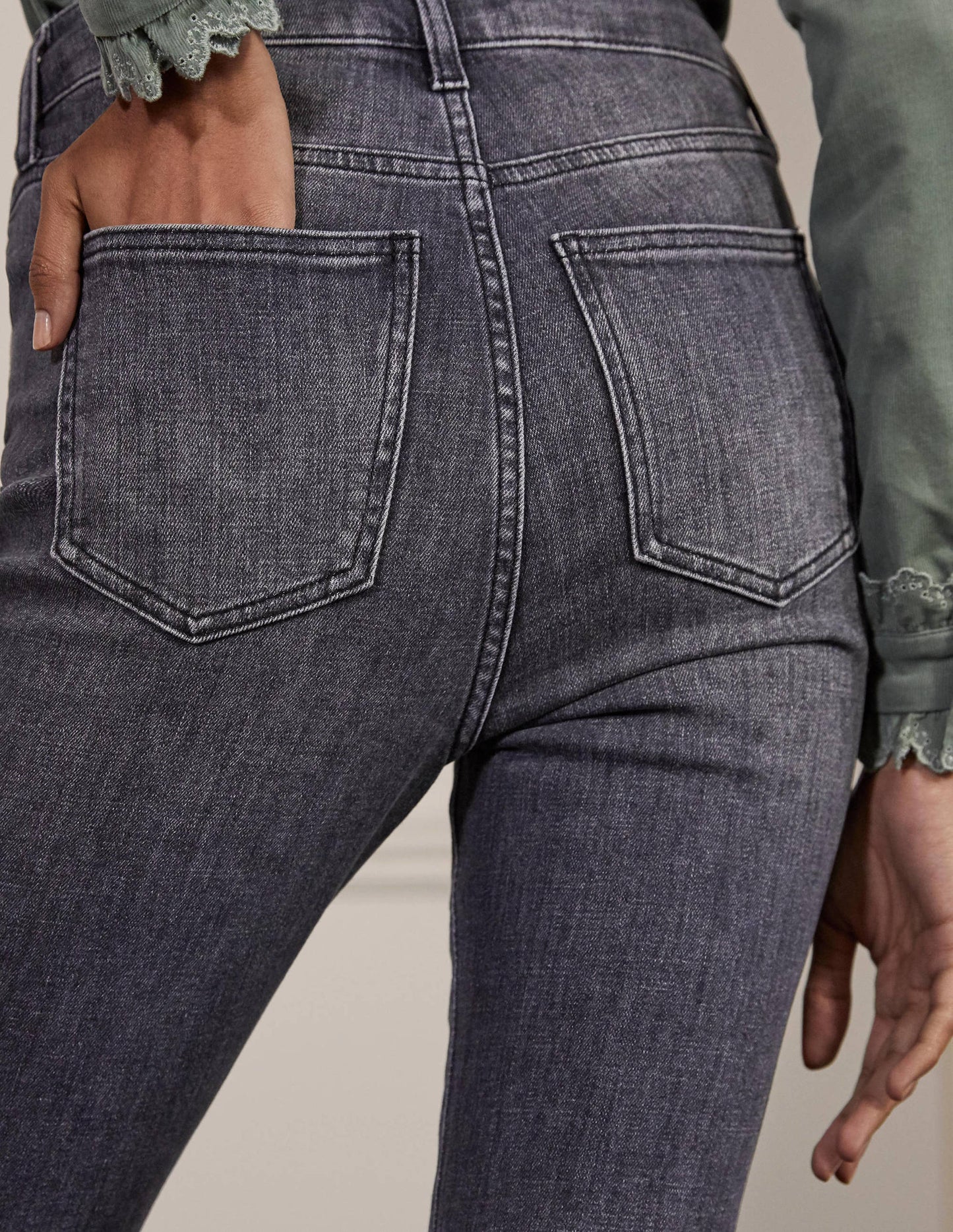 Button Fly Skinny Jeans-Authentic Grey