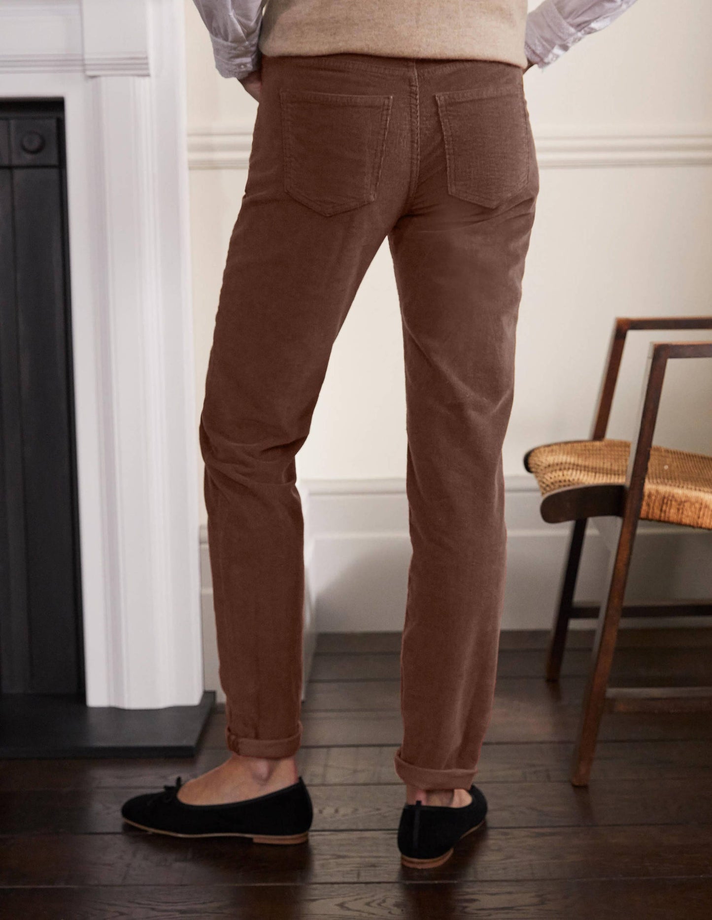 Cord Girlfriend Jeans-Red Oak