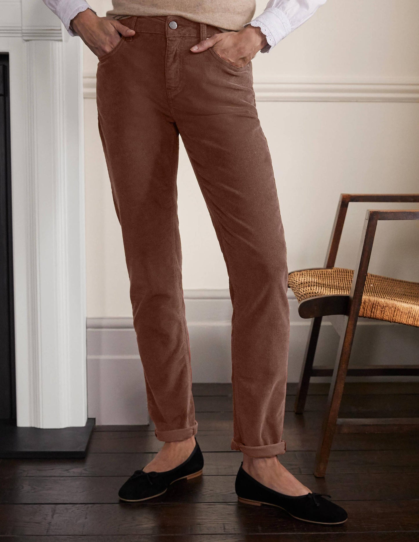 Cord Girlfriend Jeans-Red Oak