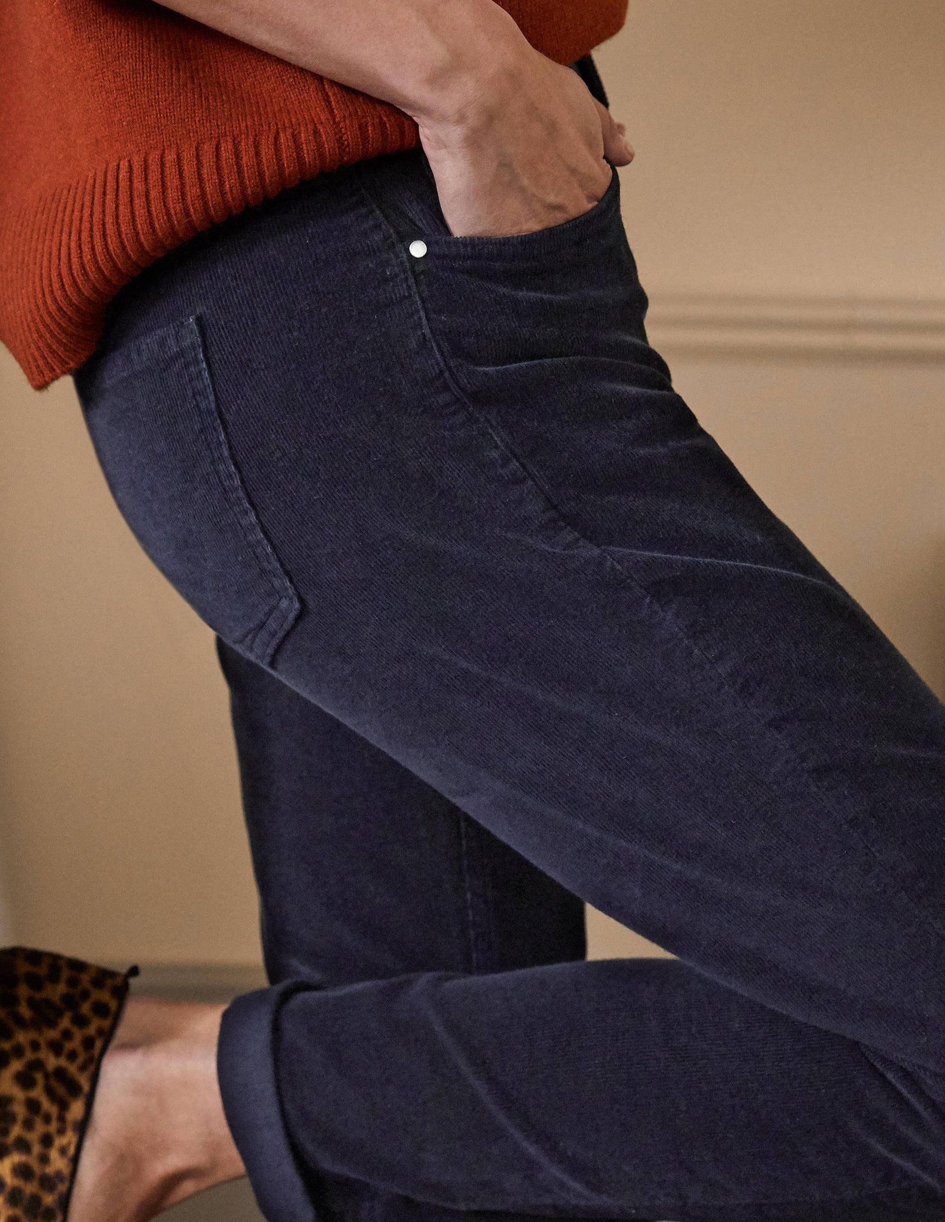 Cord Girlfriend Jeans-Navy-1