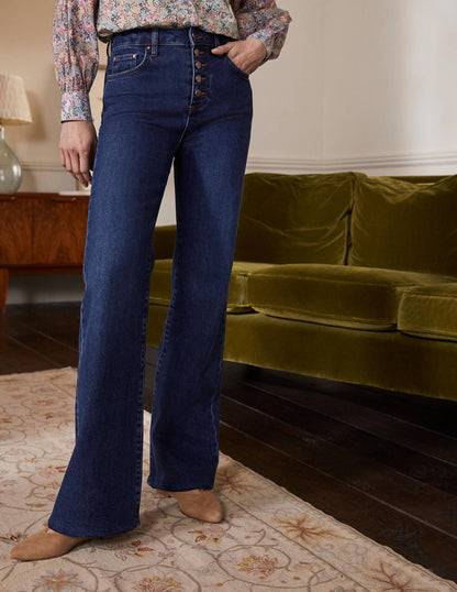 Button Fly Relaxed Flares-Dark Vintage-1