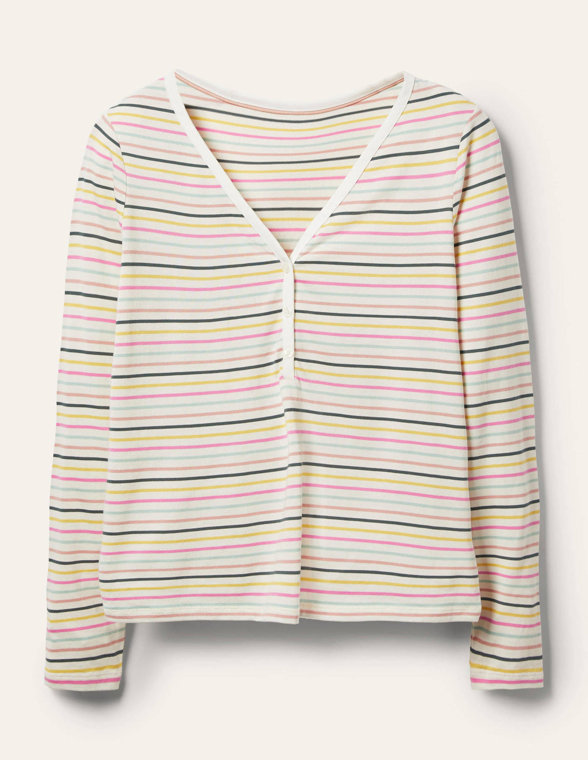 Emma Long Sleeve Pyjama Top-Pale Lemon and Heath Stripe-6