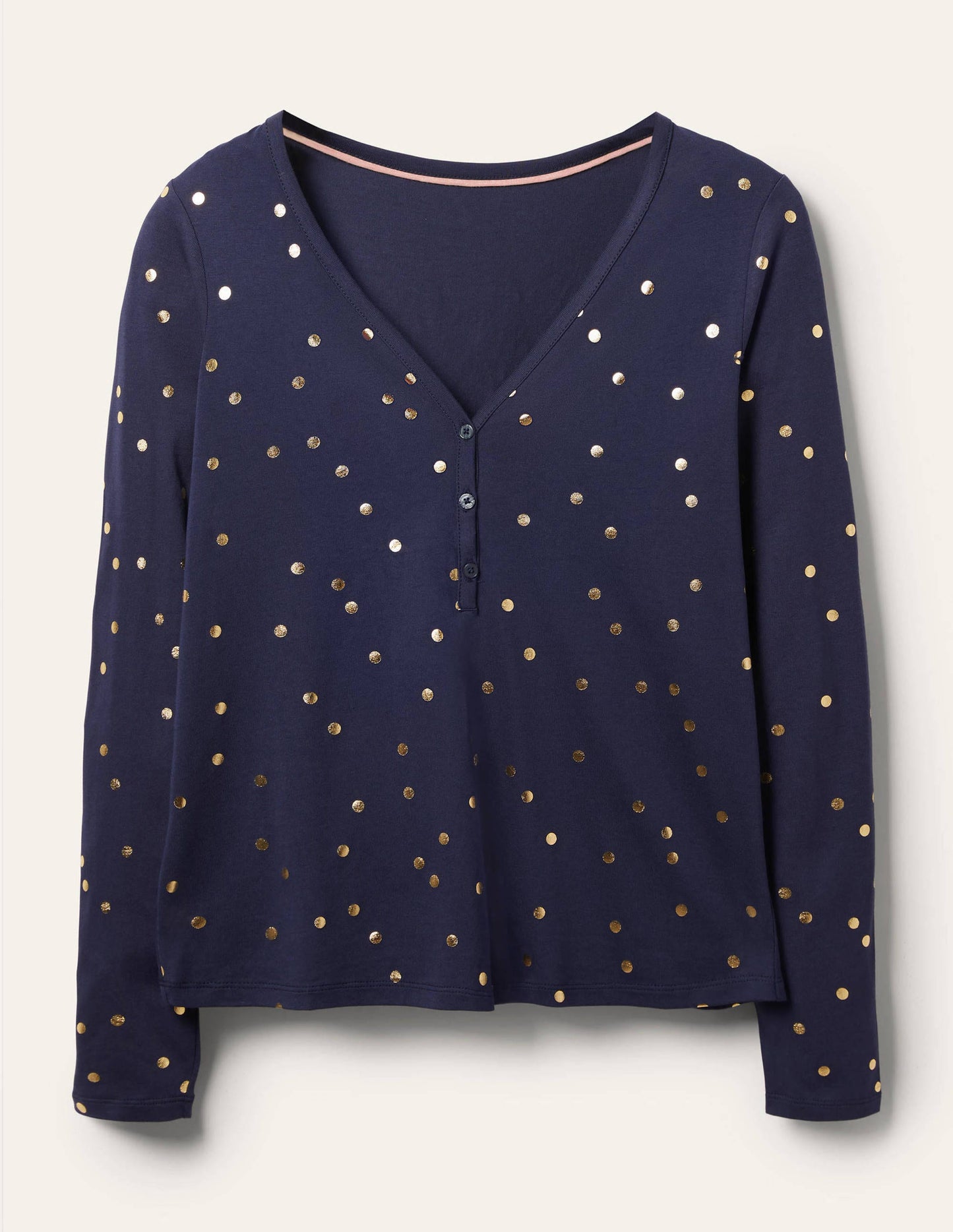 Emma Long Sleeve Pyjama Top-Navy, Scattered Spot