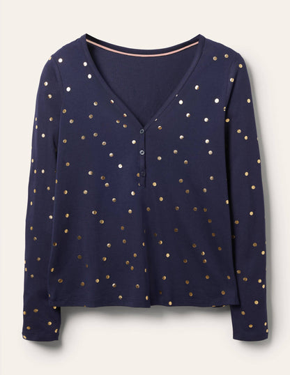 Emma Long Sleeve Pyjama Top-Navy, Scattered Spot-5