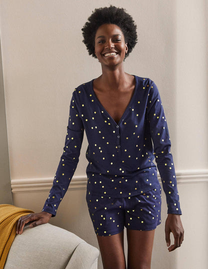 Emma Long Sleeve Pyjama Top-Navy, Scattered Spot-3