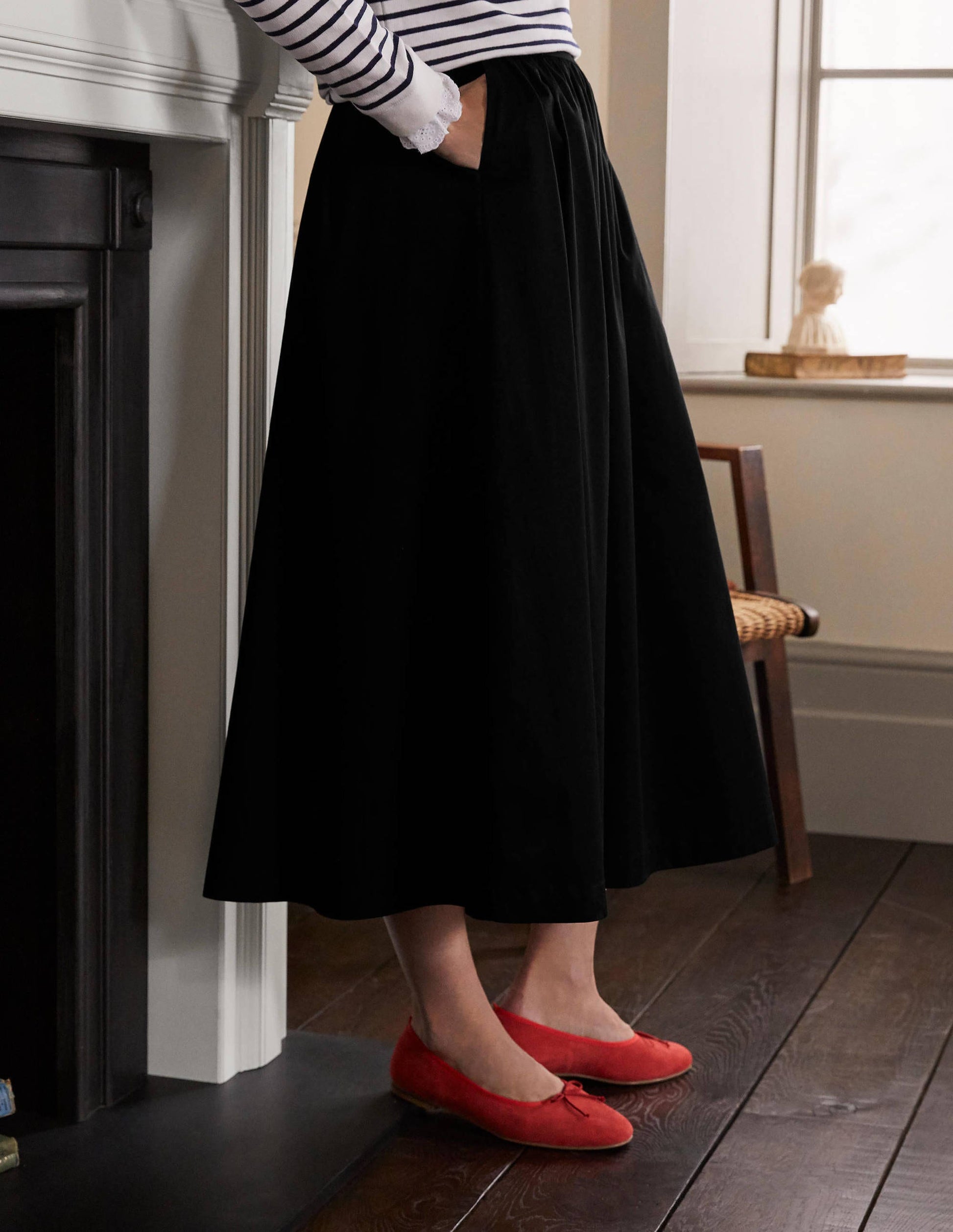 Cotton Sateen Skirt-Black-3