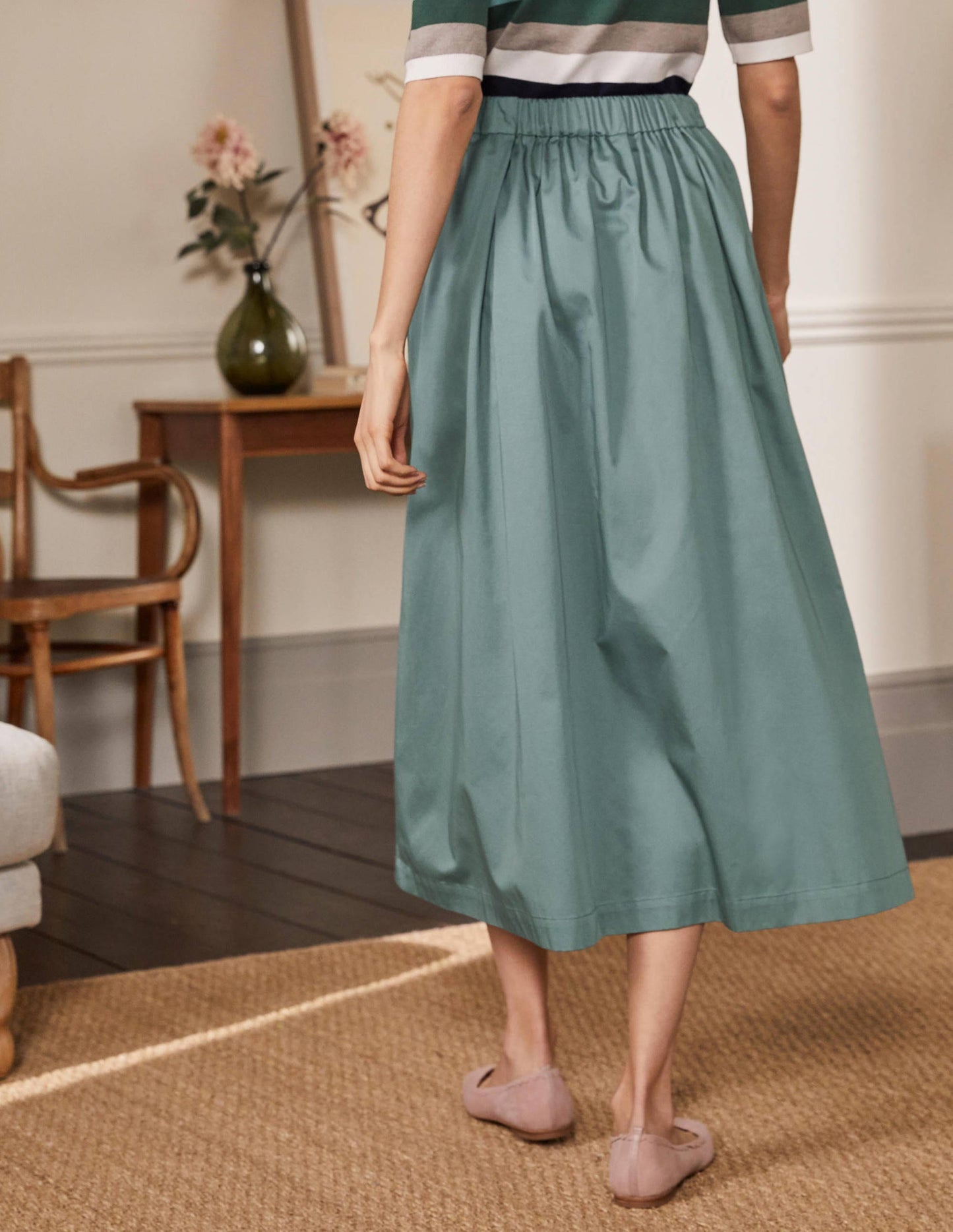 Cotton Sateen Skirt-Heath