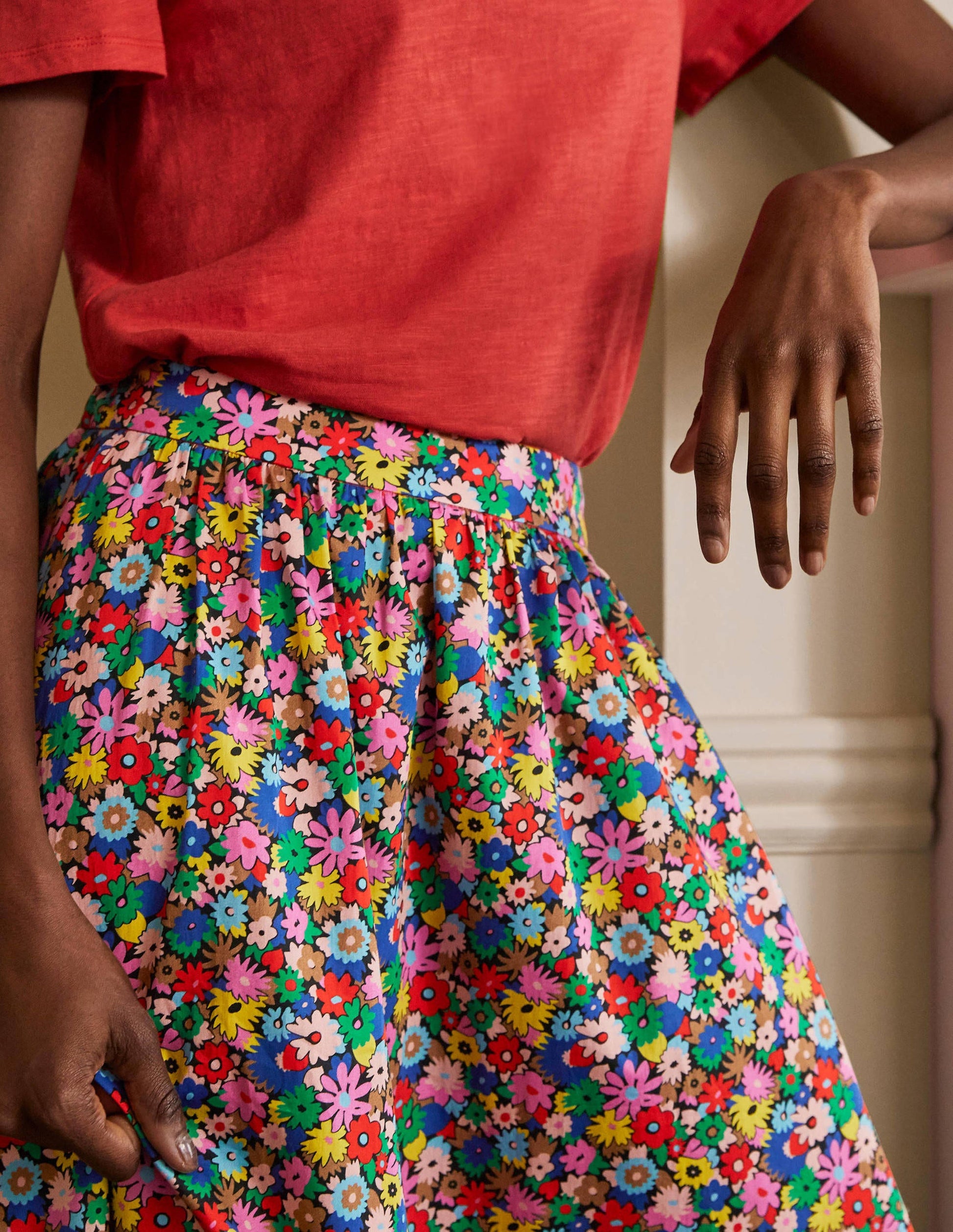 Cotton Sateen Skirt-Cherry Red, Paintbox Ditsy-1