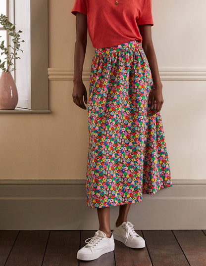 Cotton Sateen Skirt-Cherry Red, Paintbox Ditsy-3