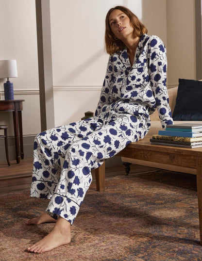 Cotton Pyjama Trousers-Ivory, Leafy Bud-4