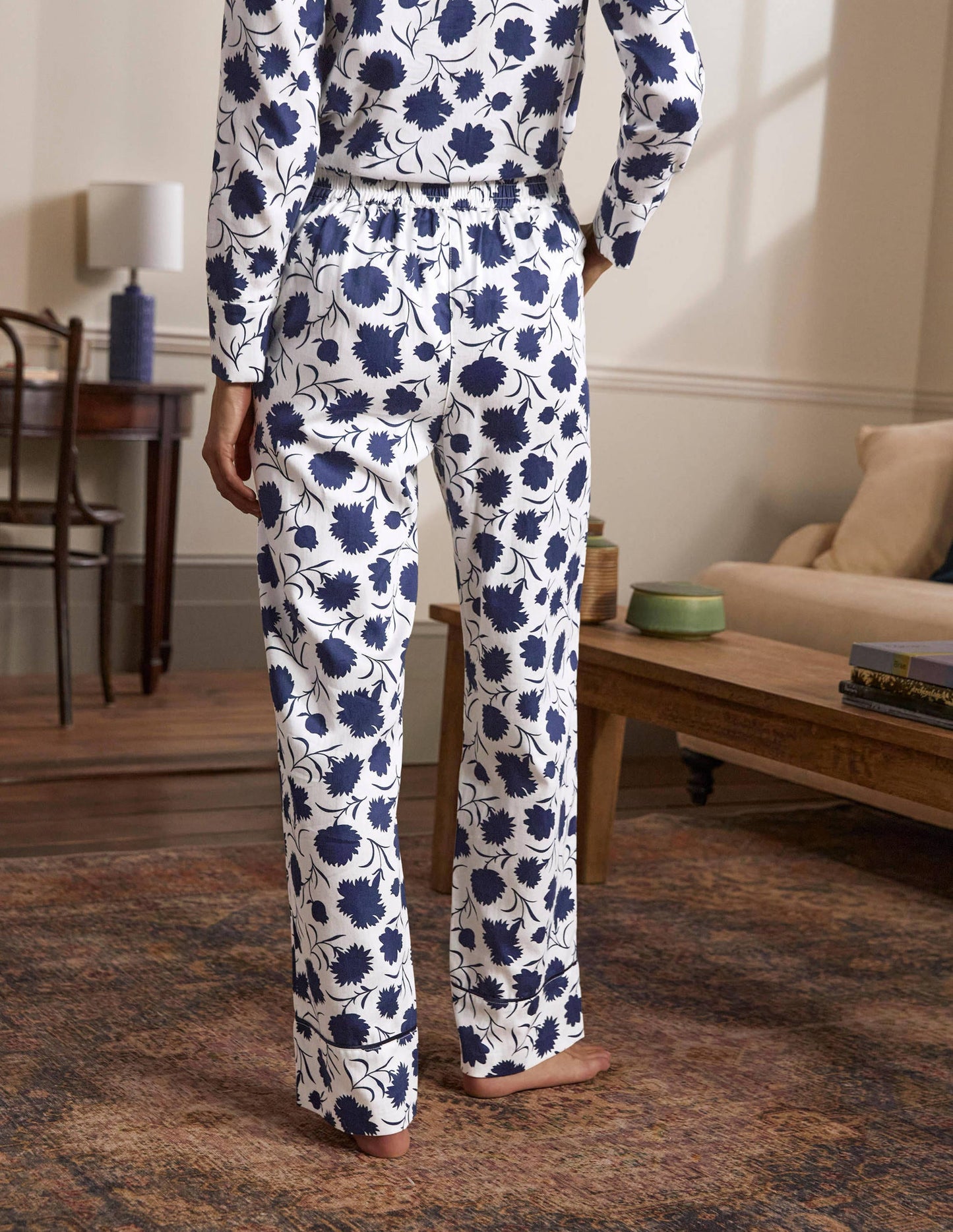 Cotton Pyjama Trousers-Ivory, Leafy Bud