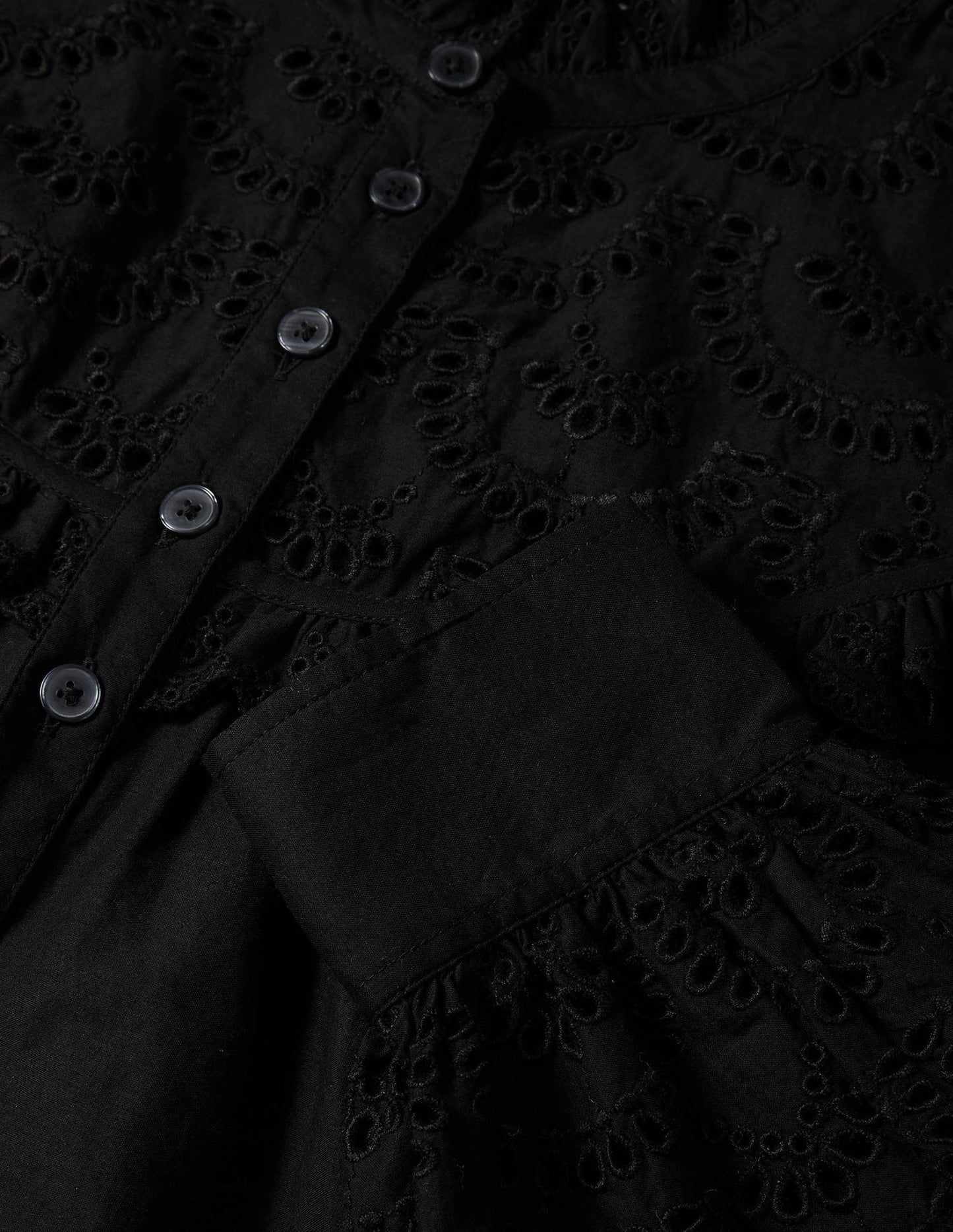 Broderie Frill Cotton Shirt-Black