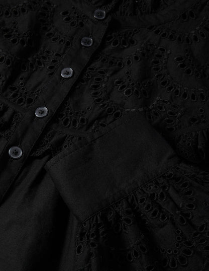 Broderie Frill Cotton Shirt-Black-6