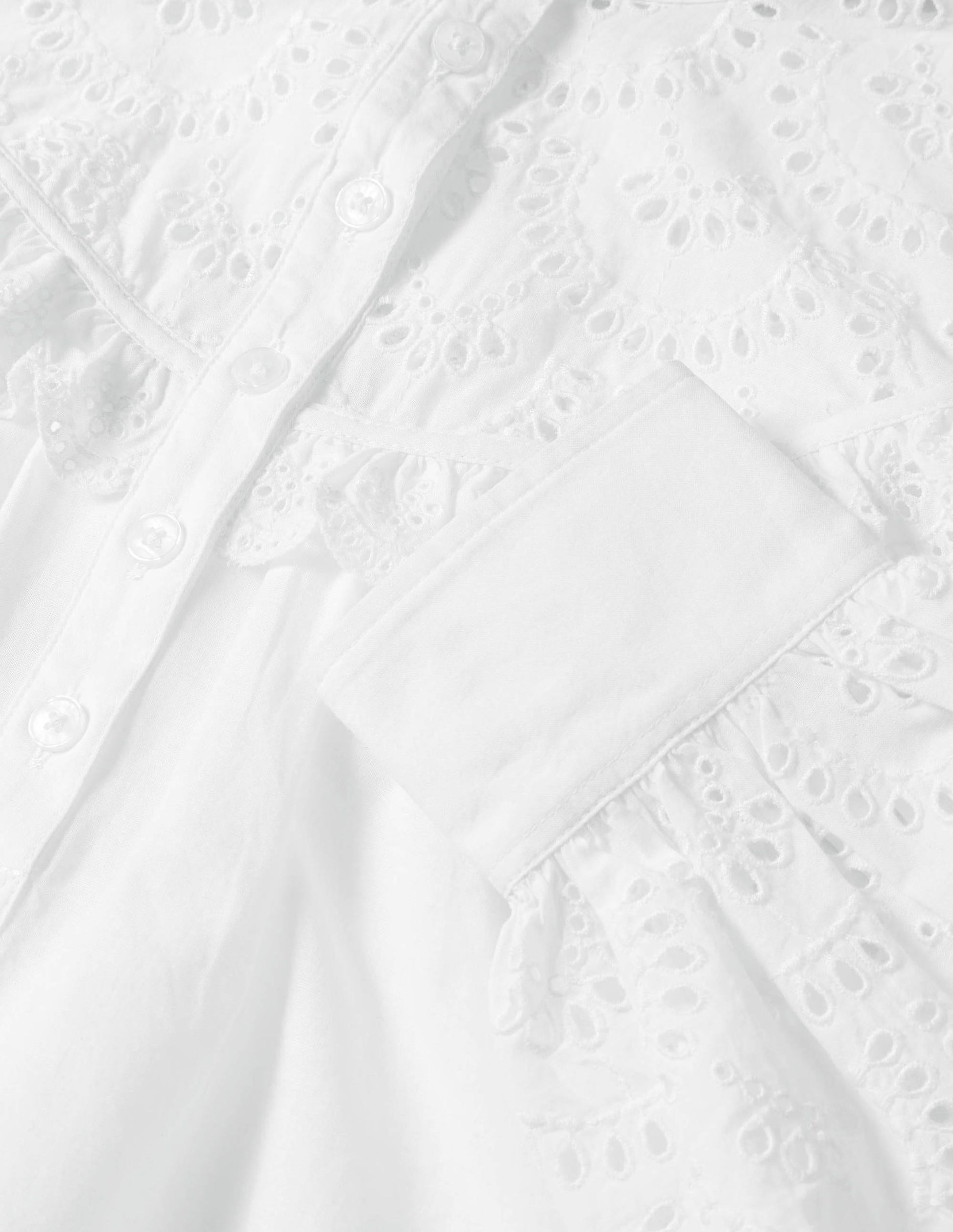 Broderie Frill Cotton Shirt-White-8