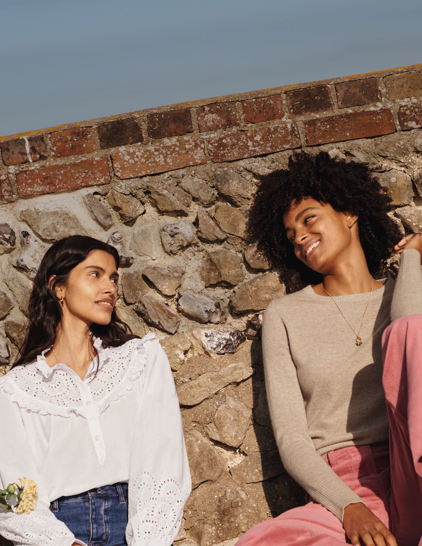 Broderie Frill Cotton Shirt-White