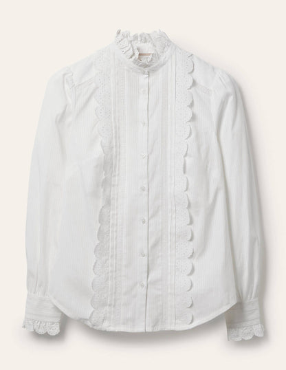 Broderie Ruffle Cotton Shirt-White-6