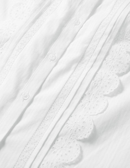 Broderie Ruffle Cotton Shirt-White-7